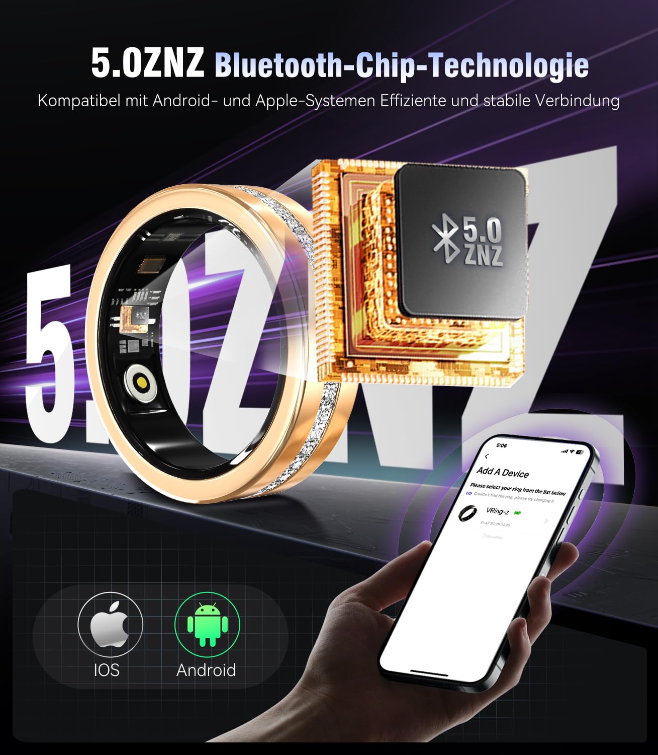 10. Gen Diamant Smart Ring 【IP68 Wasserdicht-0 Messfehler】 und Kabelloses Ladeetui, Fitness Tracking Ring with Heart Rate, Sleep Monitor，Smartring Kompatibel mit Android und iOS,Gold 8
