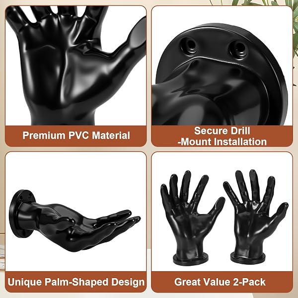 Hahorpa 2 Support Ballon Basket Mural, Robust & Sicherer Halt Porte Ballon en Forme De Main Noir, Idée Cadeau Créative pour Fans De Présentoir, Rangement & Déco Murale pour Foot Volley Rugby Ballons - 3