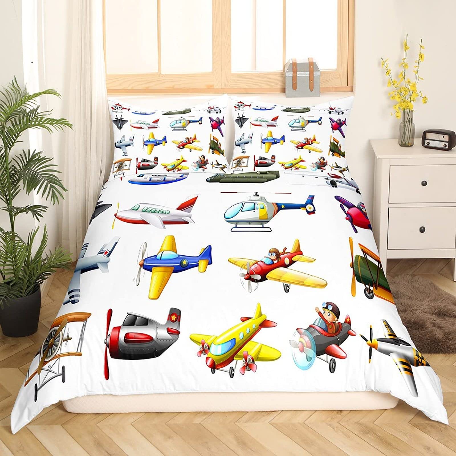 Housse de Couette 240x260 cm Doux Parure Lit Adulte Motif Avion