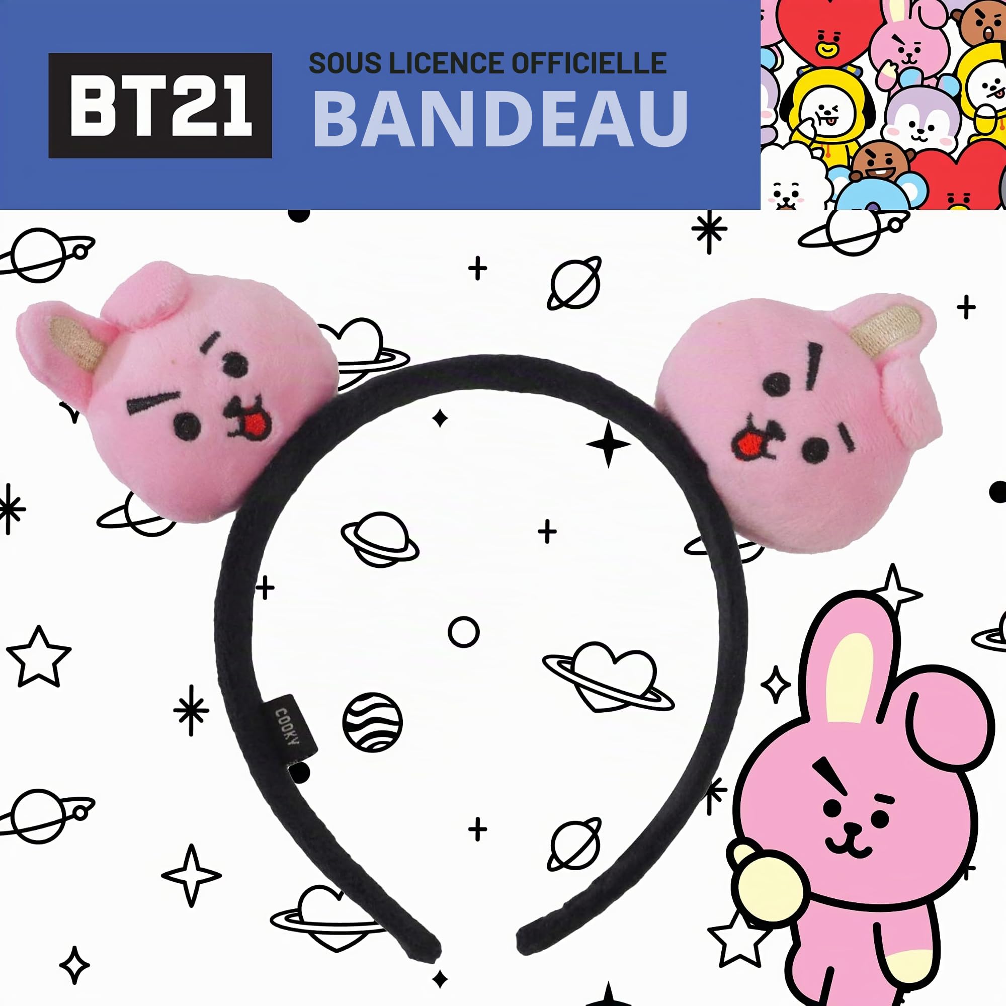 Concept One BT21 Line Friends Bandeau brodé en peluche 3D pour femme, COOKY, taille unique