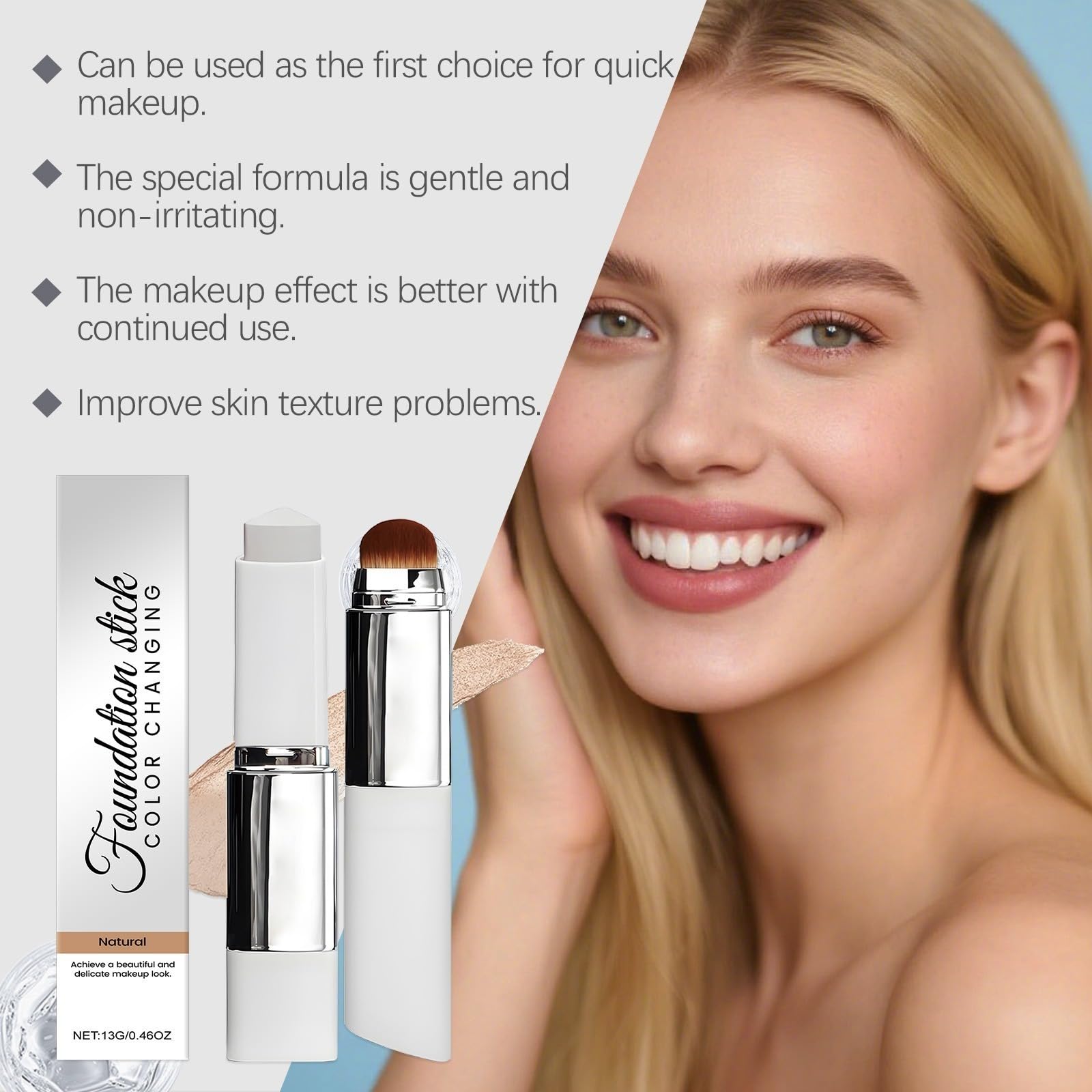 2-in-1 Foundation mit Bürste, lange Haltbarkeit, für normale Trocknung und Kombination der Haut (Ivory White) mit leuchtendem Natur-Finish