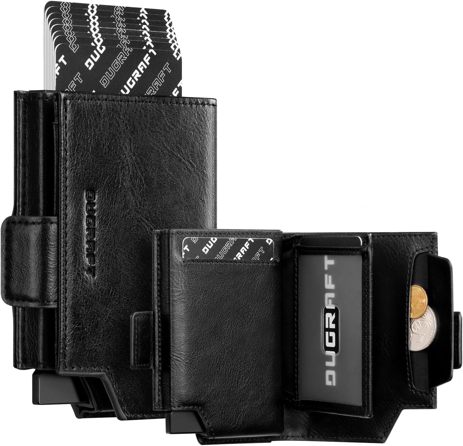 DUGRAFTCard Holder Wallet for Men, RFID Blocking Card Wallet with Double ID Window Banknote Compartment & Magnetic Closure