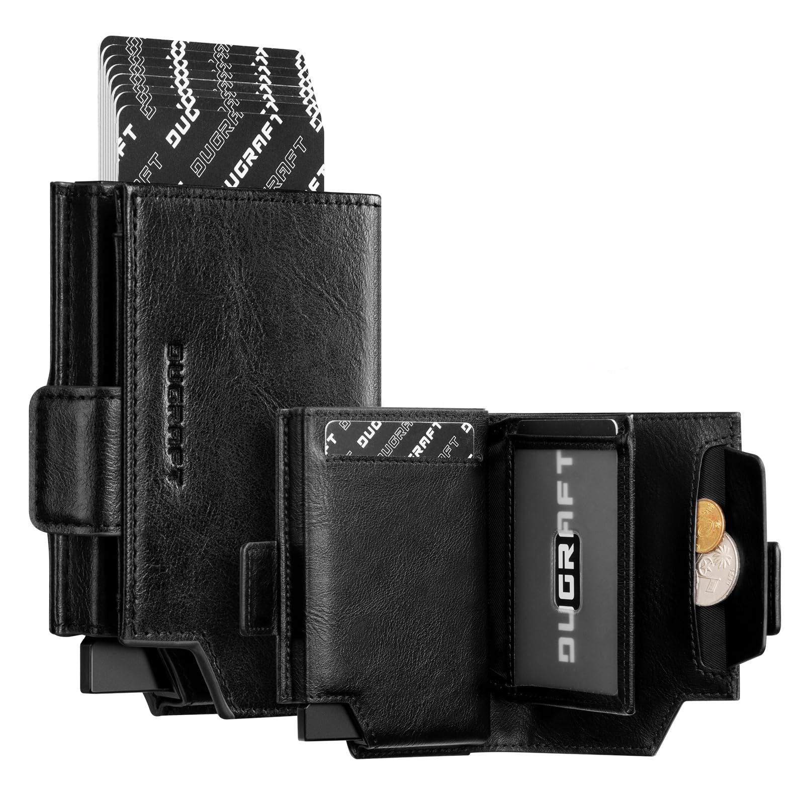 DUGRAFTCard Holder Wallet for Men, RFID Blocking Card Wallet with Double ID Window Banknote Compartment & Magnetic Closure