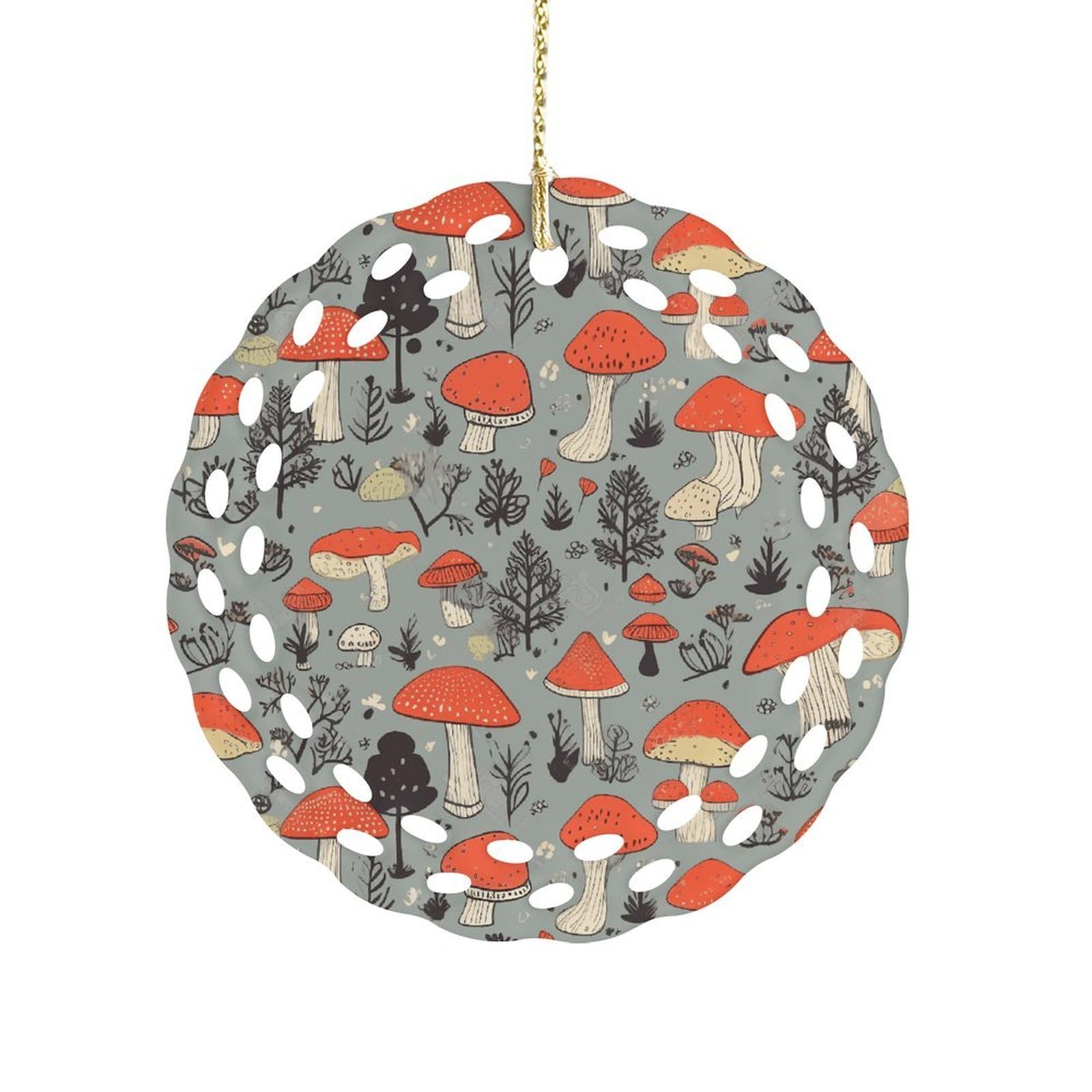 Mushroom2 Christmas Ornament Holiday Hanging Decoration Xmas Tree Keepsake Personalized Xmas Tree Ornament Round Ceramic Ornaments for Keepsake Gifts Ideas Home Decor
