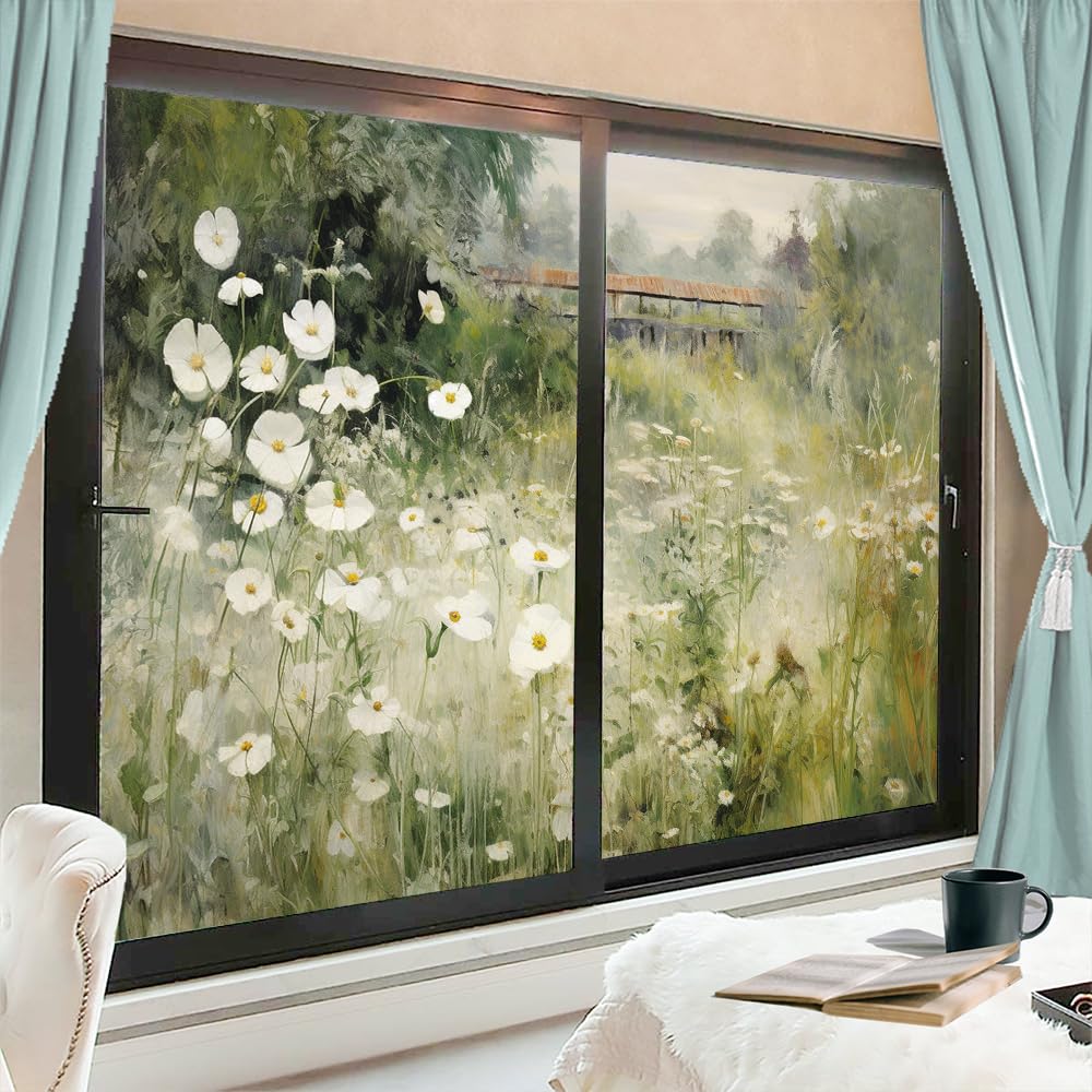 Biała witrażowa folia okienna w stylu retro, dekoracja wiejskiego domu, nieprzylepna osłona szklanych drzwi, naklejki na wiejskie dekoracje do kuchni i salonu, 80 x 140 cm (2 sztuki)