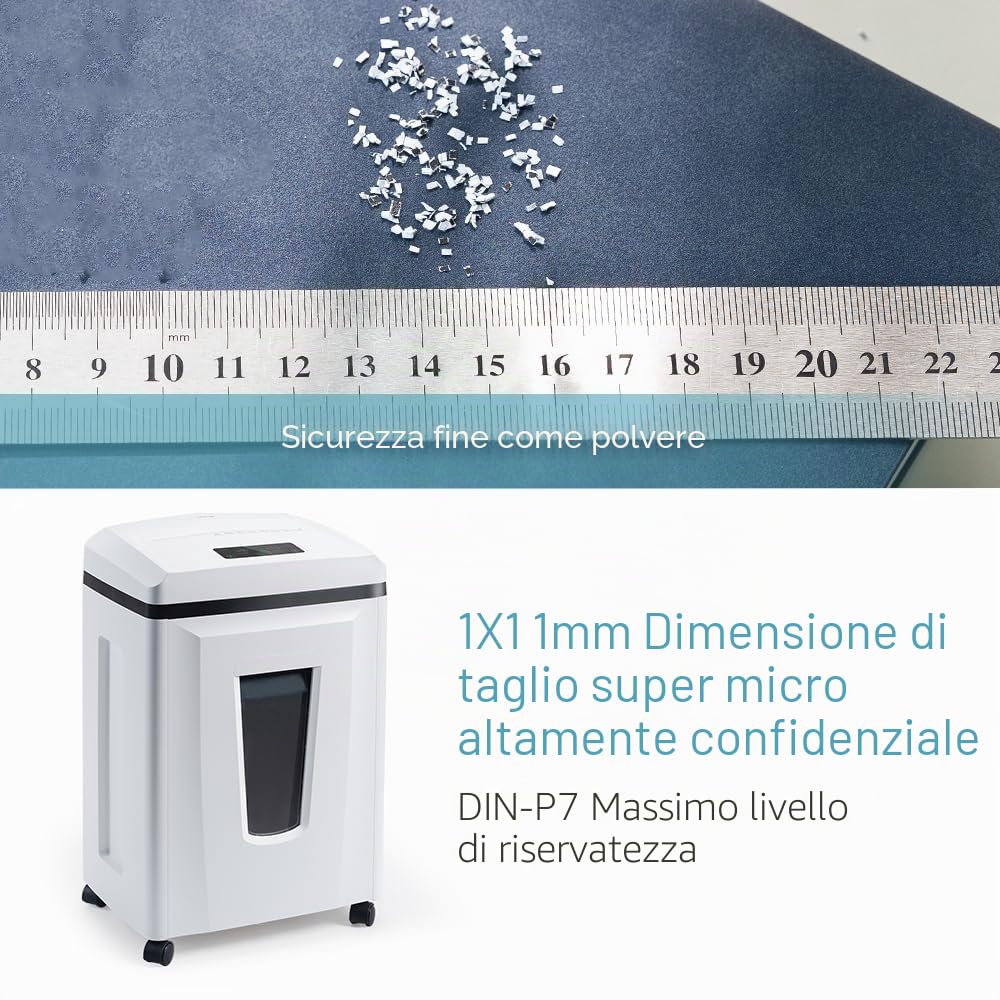 Kalopsia Distruggidocumenti Microframmenti: 1*1mm P7 Alta Sicurezza 6 Fogli Tritadocumenti Ufficio Casa 56dB Tritacarta Professionale per Carte di Credito Graffette CD/DVD 25min Autonomia 23L Cestino