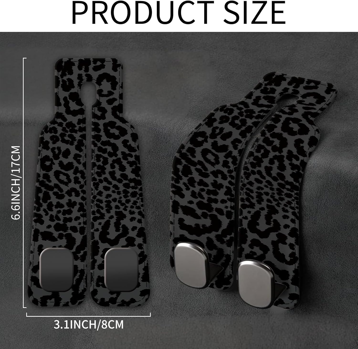 Car Seat Back Storage Headrest Hook, Premium Leather Double Metal Hook, Hanger Storage Organizer for Purse Cloth Bag, Car Interior Accessories Luxury Black Leopard