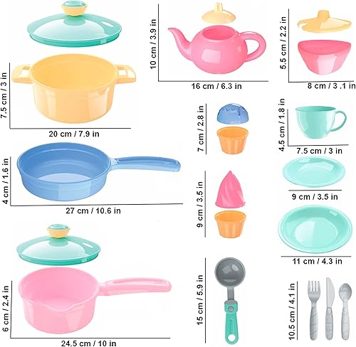 Miniatura 4 de TECHNOK Accesorios de cocina para niños  Juego de 49 piezas de utensilios de cocina  Ollas y sartenes de juguete grandes para niños de cocina  Juego