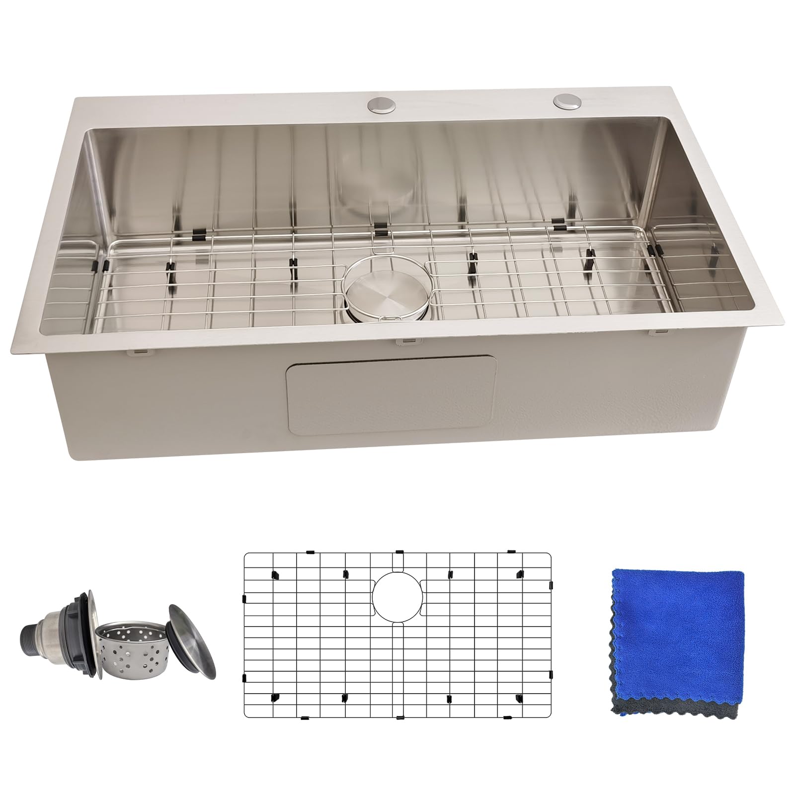 33x19 drop in kitchen sink - delironexu 16 gauge stainless steel sinks top mount, 33 inch drop in kitchen sink single bowl with 3 accessories package