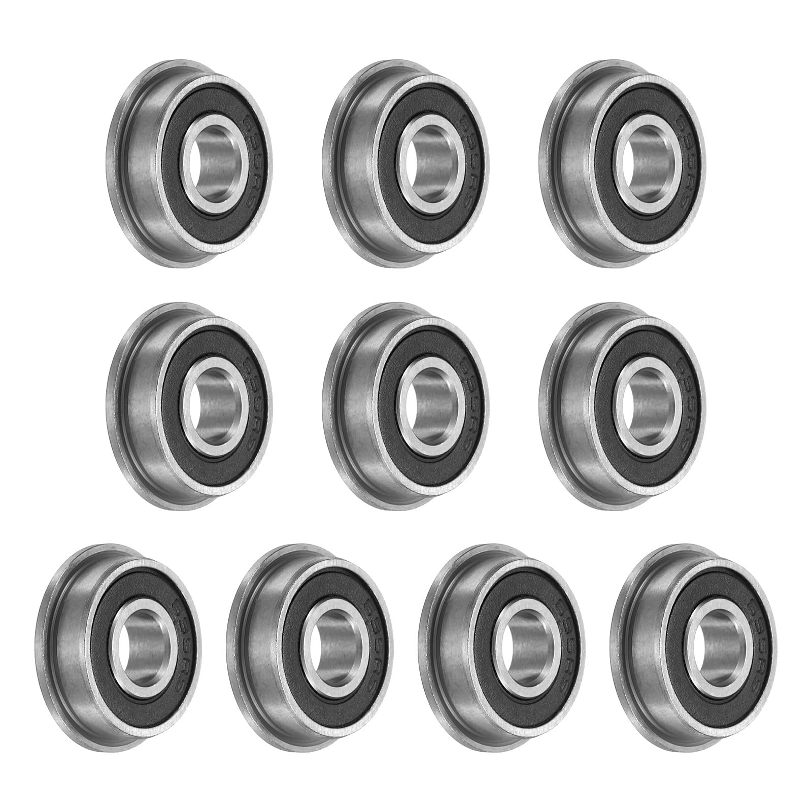 QUARKZMAN 10 szt. F695-2RS łożysko kulkowe z kołnierzem 5x13x4mm stal chromowana podwójne miniaturowe łożyska gumowe, łożyska kulkowe z głębokim rowkiem, P6 (ABEC 3)