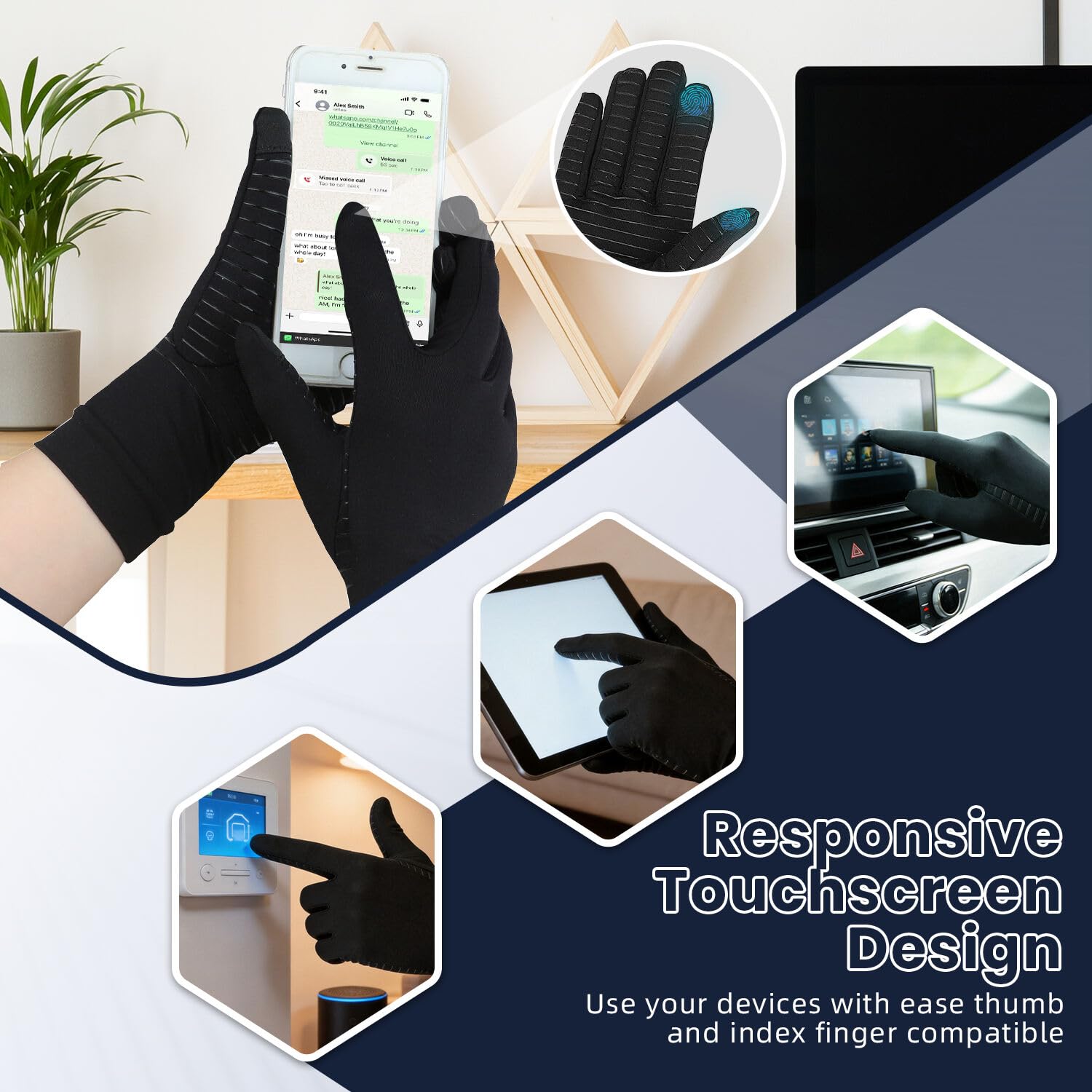 Big Mango Paquete de 2 pares de guantes de cobre para artritis, guantes de compresión para mujeres y hombres, alivian el dolor de la artritis reumatoide, túnel carpiano, hinchazón, soporte diario de
