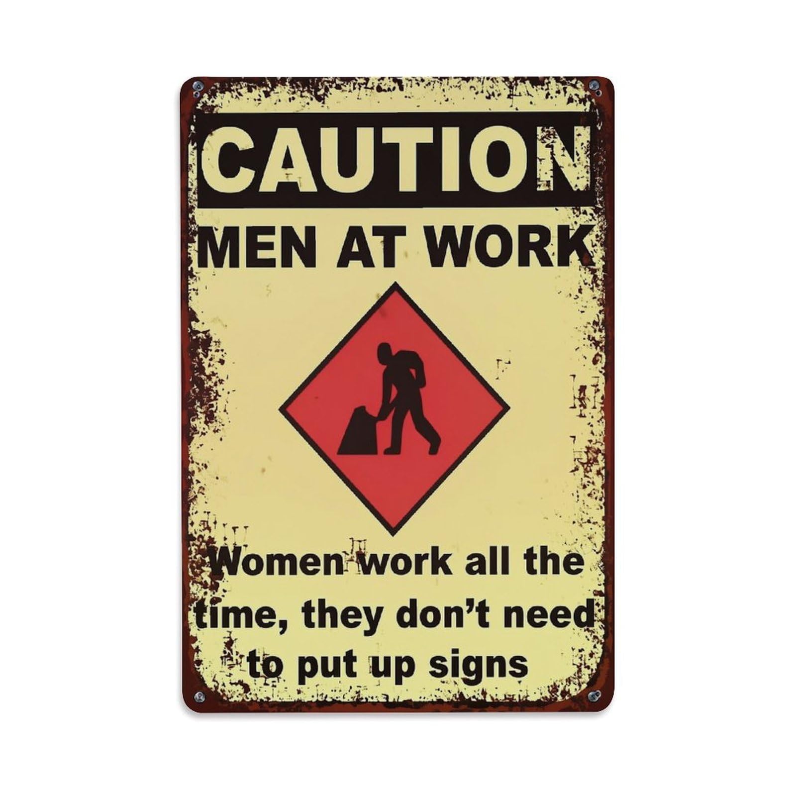 Caution Men At Work Sign Retro Metal Tin Sign, Vintage Metal Poster for home, Gaming Room, Studio Workshop,Bar,Garage Wall Art Decor 8x12 Inch