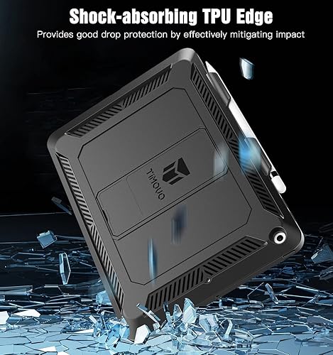 Miniatura 3 de TiMOVO Funda protectora resistente a los golpes con soporte para lápiz para iPad de 10.2 pulgadas, color negro