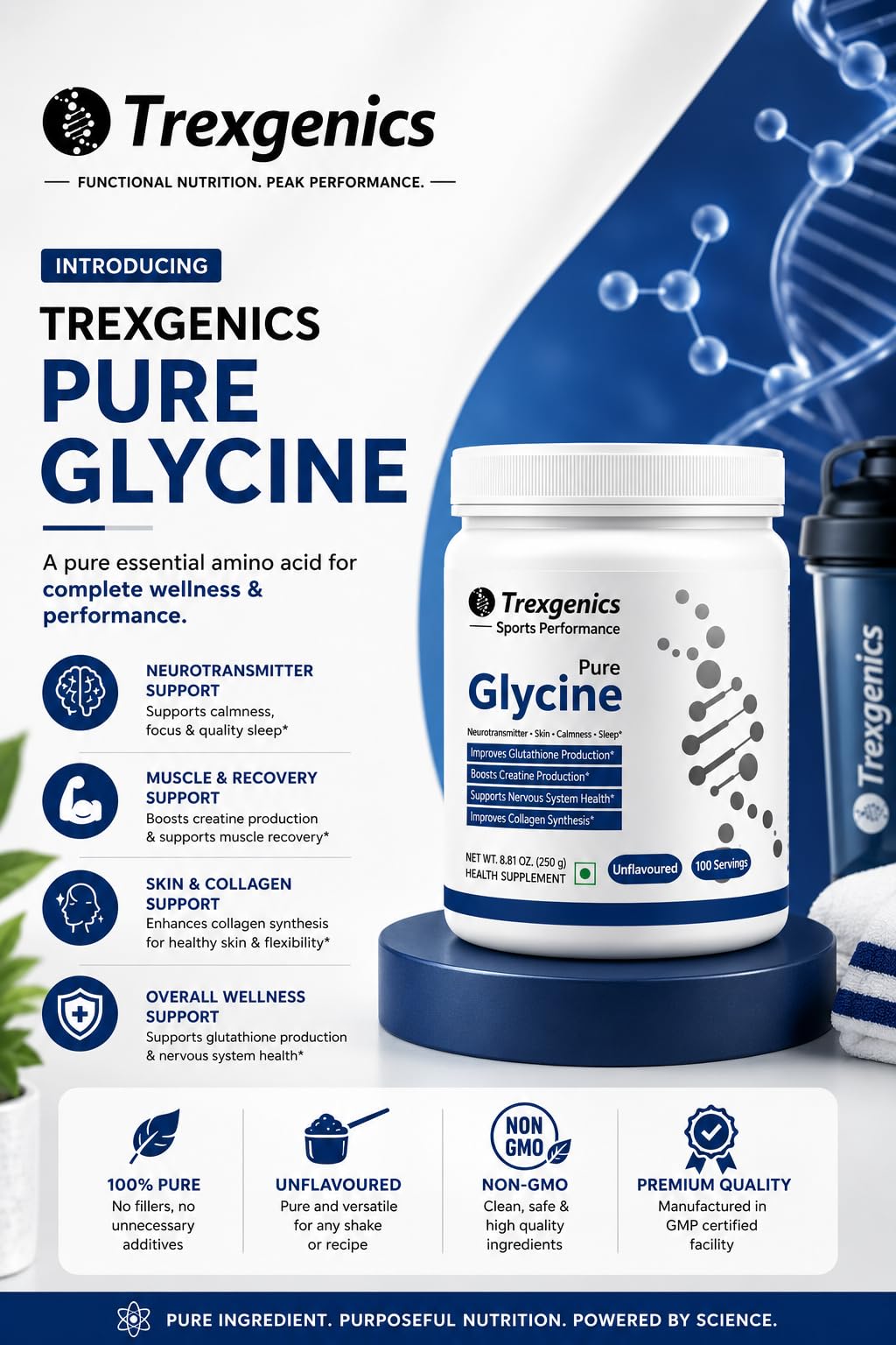 Trexgenics GLYCINE Pure Powder (100 Servings) Neurotransmitter, Skin, Calmness, Sleep, Relaxation Support (250 Gram) 2