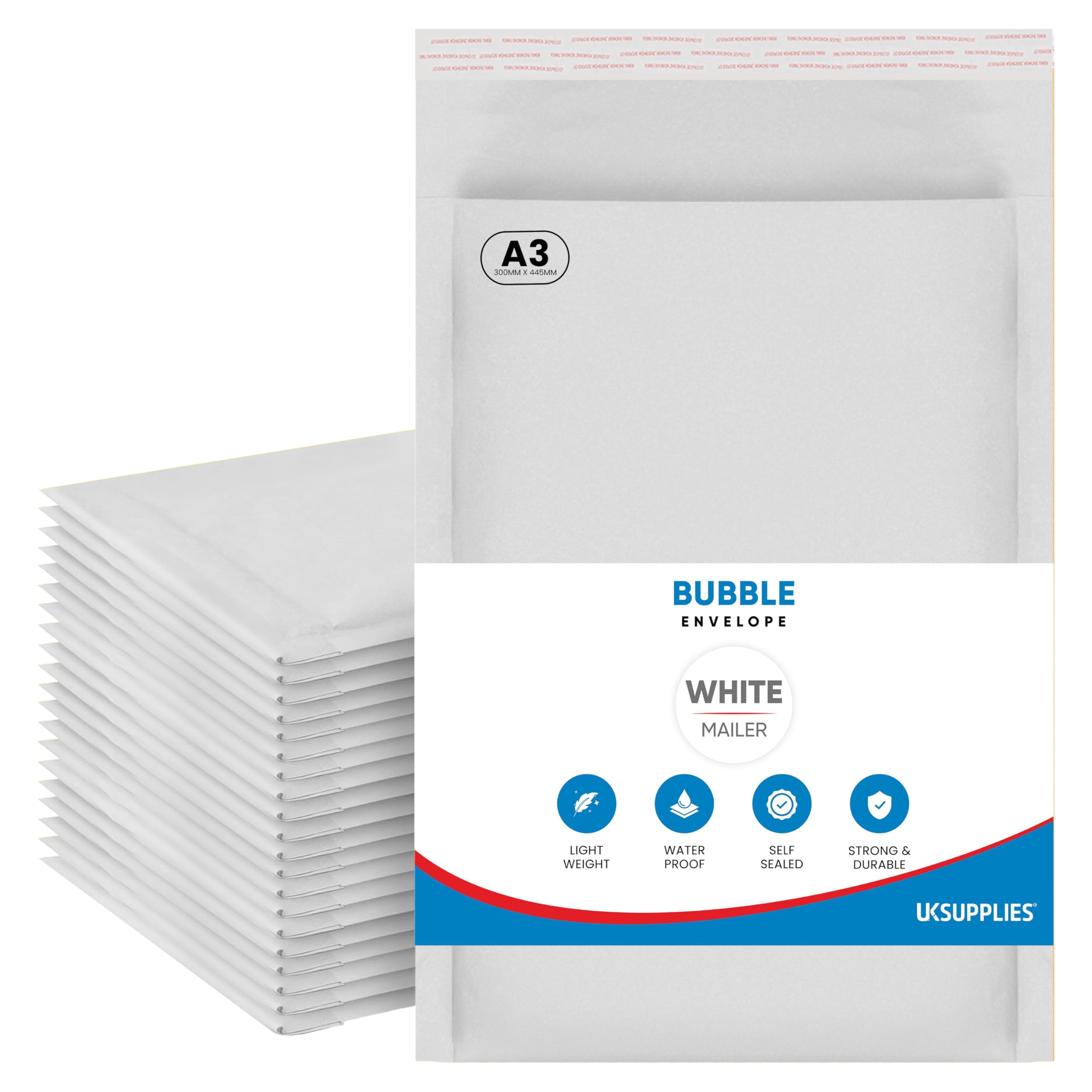 UK SUPPLIES LIMITED DL A6 A5 A4 A3 (Pick Size & Qty) Padded White Bubble Envelopes Peel & Seal Bags Bubble Mailer Postal Wrap Envelope Parcel Mailers for Mailing Goods, A3 300mm x 445mm 50 Pack