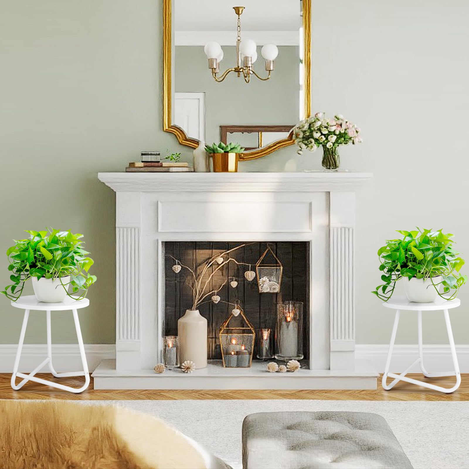 HDANI 35 cm Ronde Plantenstandaard 2-delige set,Houten Bloemenrek,Metalen Plantenrek,Modern Rek voor Kamerplanten voor de woonkamer,Het Balkon en Het kantoor,Zwart