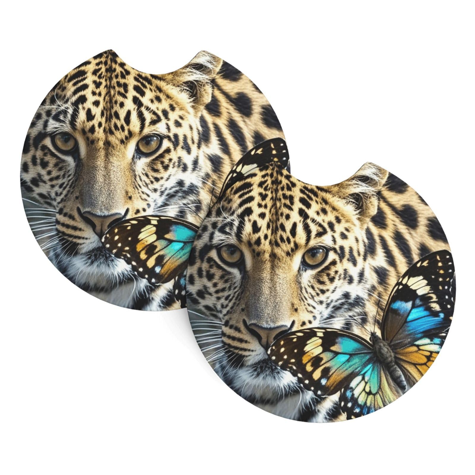 2 Pack Car Coaster for Cup Holders Leopard and Butterfly Car Cup Coaster 2.7" Neoprene Non-Slip Automotive Cup Mat Universal Auto Car Interior Accessories for Women Men Cup Pad