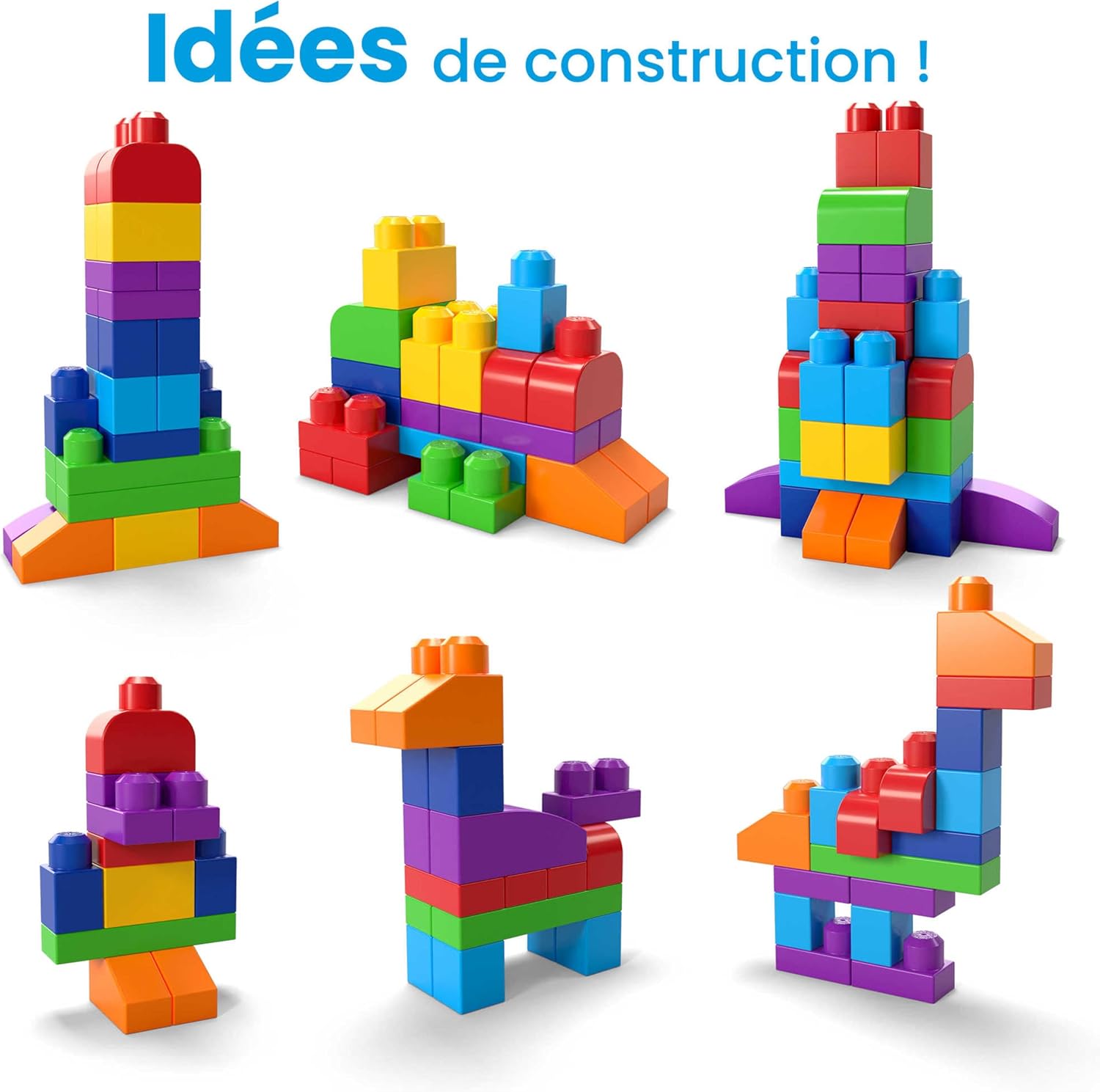 Mega Bloks Grand Sac de Construction Bleu 60 Pièces – Blocs Maxi Colorés, Sac Écologique sans PVC, Jouet d’Éveil 1 à 5 Ans - Description