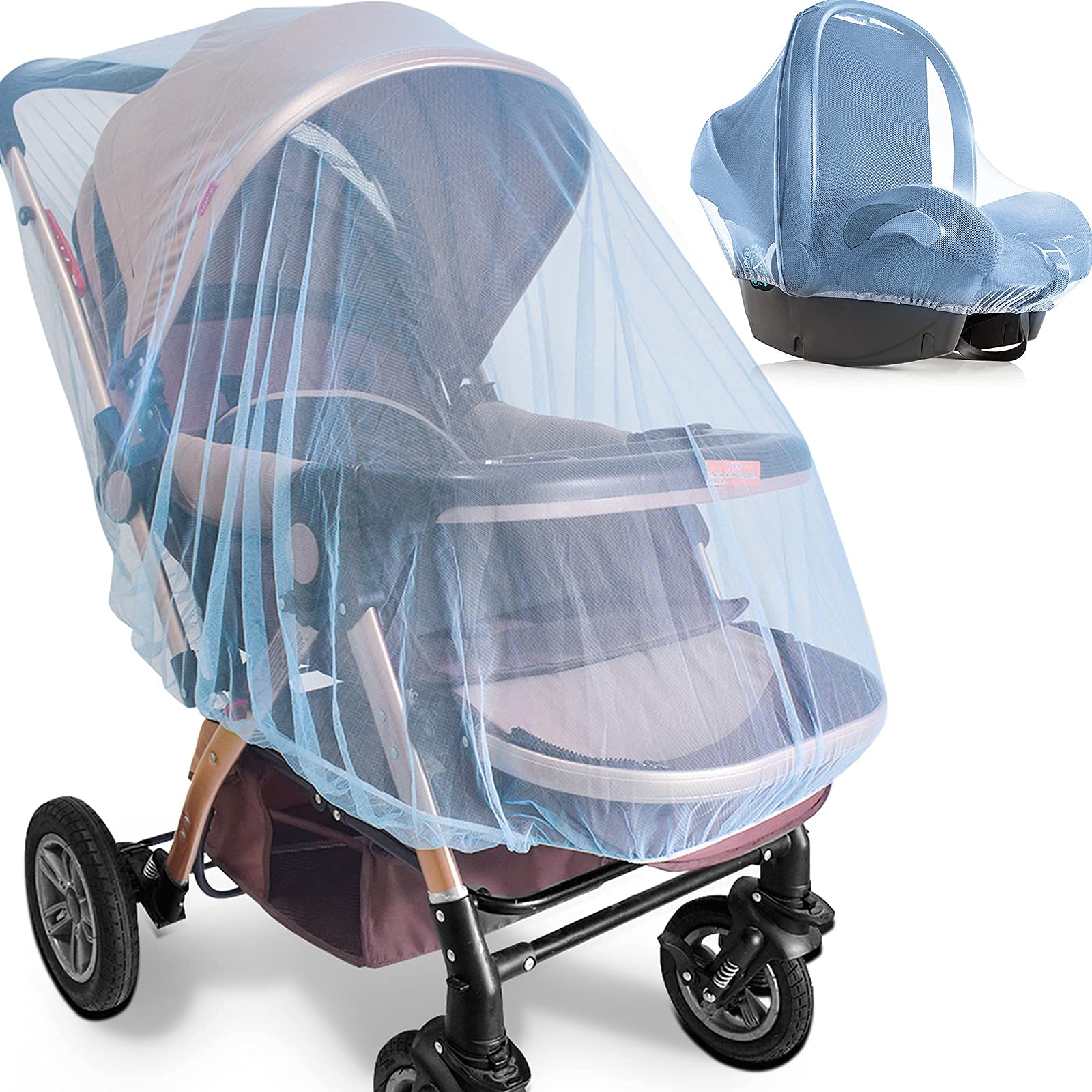 Mosquito Net for Stroller - 2 Pack Durable Baby Stroller Mosquito Net - Perfect Bug Net for Strollers, Bassinets, Cradles, Playards, Portable Mini Crib Odorless & Durable Material (Blue)