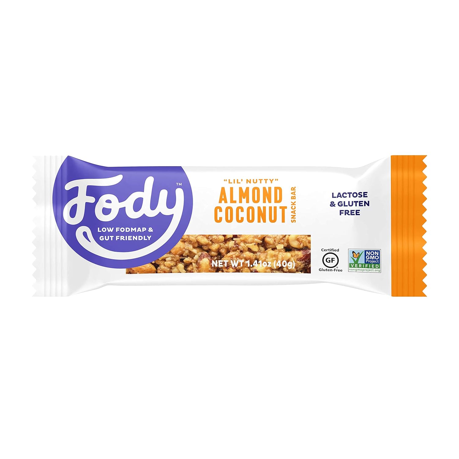 Fody Foods Snack Bars, Almond Coconut, 1.41 Oz (Pack of 12), 6g Protein, Low FODMAP, Gut & IBS Friendly, Vegan, Lactose Free, Non-GMO, Gluten Free