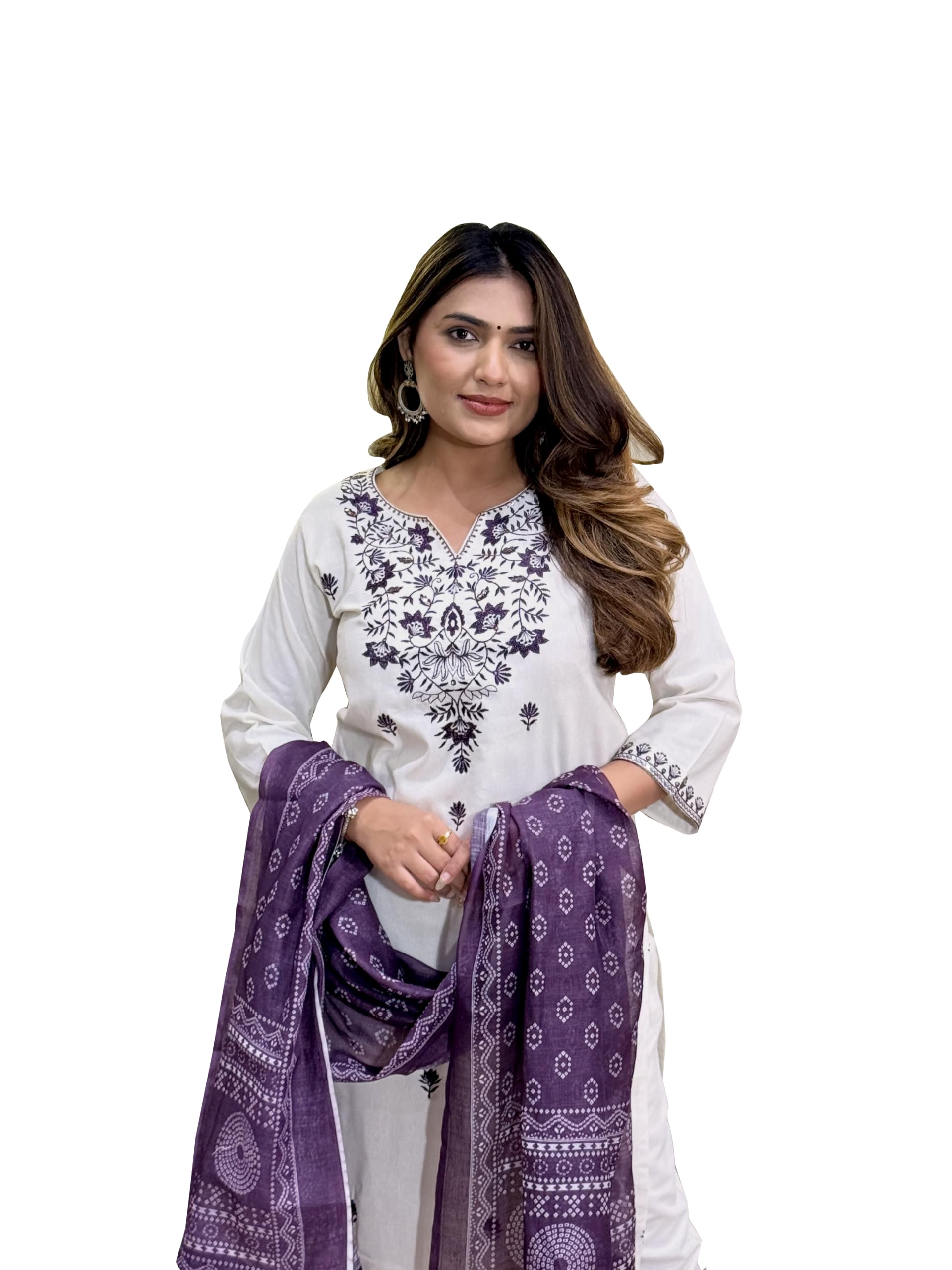 womens khadi cotton Embroidered Kurta Pant with Bandhani Dupatta-image-48