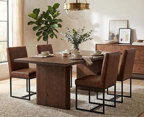 Miniatura 51 de CIMOTA Juego de 6 sillas de comedor modernas, de cuero, tapizadas, sin brazos, con base negra, para comedor/cocina, color crema, 6 unidades Base