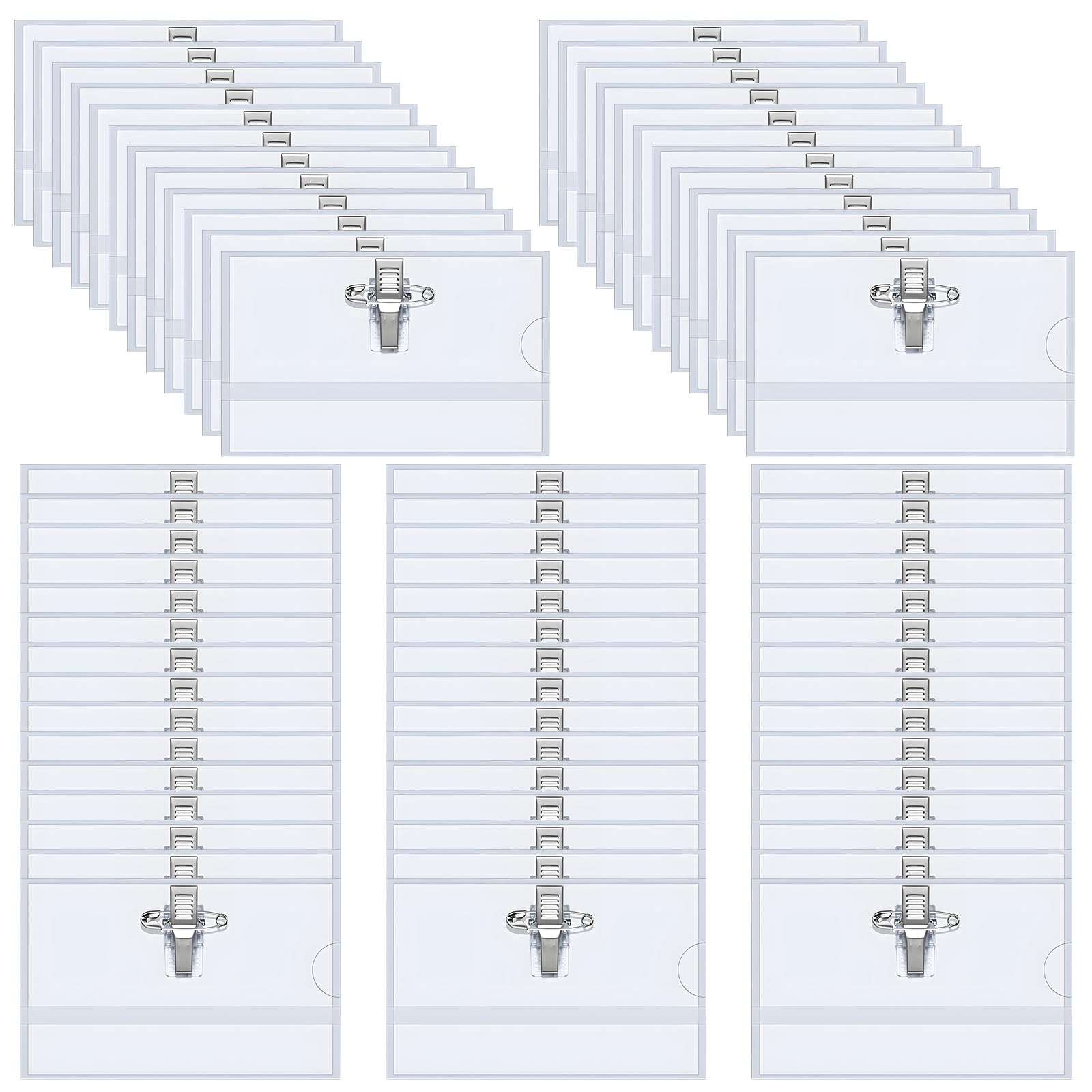 100 etiquetas para nombre, 90 x 56 mm, transparentes, fundas para tarjetas de identificación con clip y pin, para escuelas, oficina, viajes