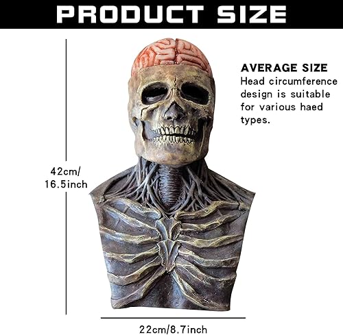Miniatura 3 de Máscara de calavera con cerebro sangriento aterrador máscara de zombi de látex, bioquímica, casco completo, espeluznante accesorio de disfraz de