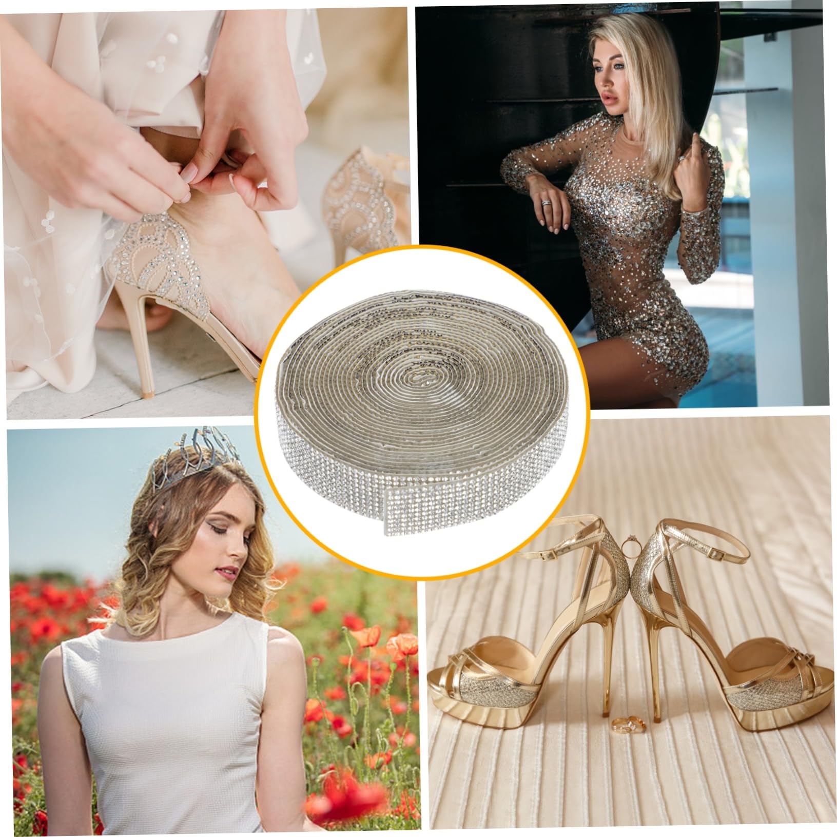 SEWACC 2stücke Yards Selbstklebendes Kristall Strassband Für Bastelarbeiten Glitzernde Rhinestone-rolle Zur Hochzeits Und Partydekoration Reihen à