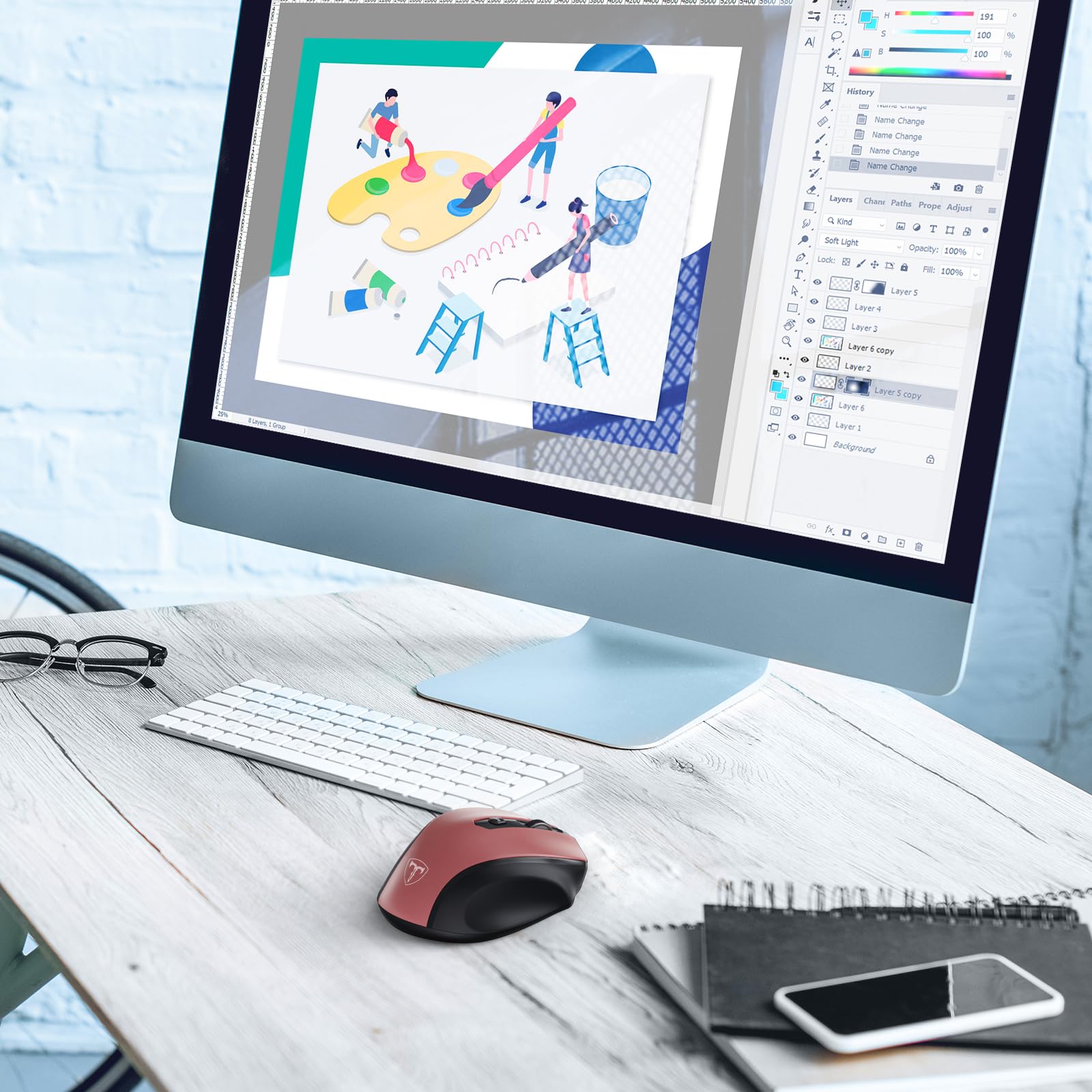 HOTWEEMS Mouse senza fili ergonomico per laptop, mouse senza fili USB 2.4G - Rosso | Mouse portatile D-09 a 5 livelli, 2400 DPI, 6 pulsanti, batteria da 16 mesi, per PC, Mac, Chromebook HOTWEEMS
