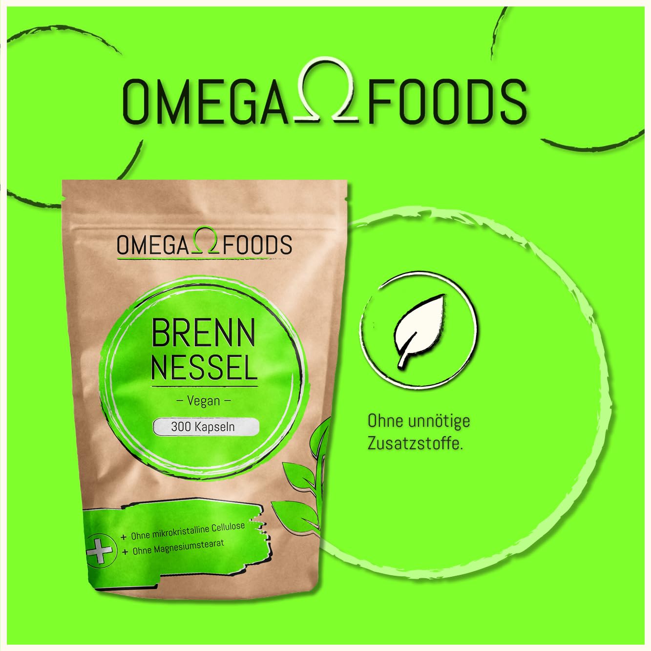 Brennnessel Kapseln - Insgesamt 300 Kapseln - Hochdosierte 900mg je Tagesdosierung - 100% Vegane Brennessel Kapseln - Jede Kapsel mit 450mg Brennessel