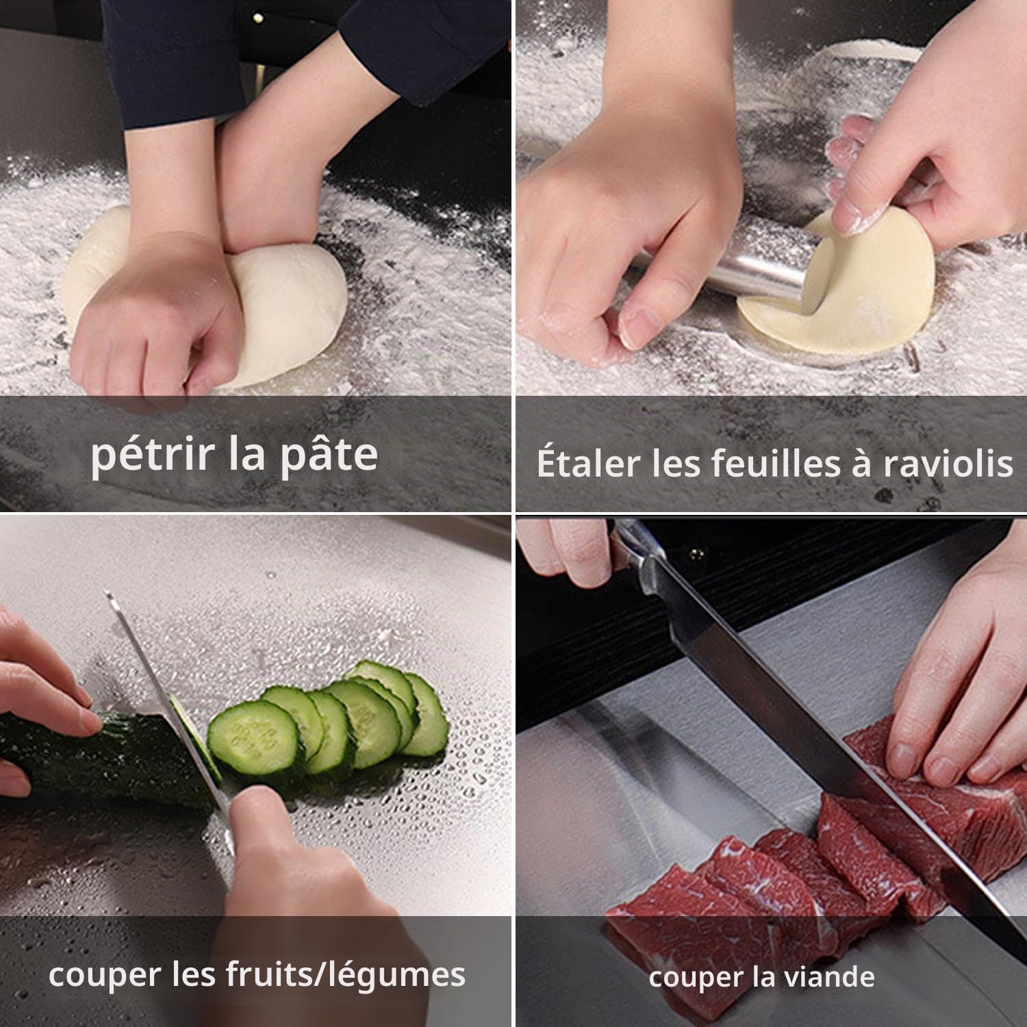 Planche à Découper Inox 40x60cm, Plan de Travail Cuisine Acier Inoxydable | Double Face avec Bord de Butée, Antidérapante, Antibactérienne pour Boulangerie, Restaurant Et