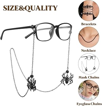 3 Pieces Gothic Glasses Chain with Pendants Goth Eyeglass Chain Halloween Metallic Chains for Glasses Around Neck for Women Men Gothic Eyeglasses Chains with Bat Pendants