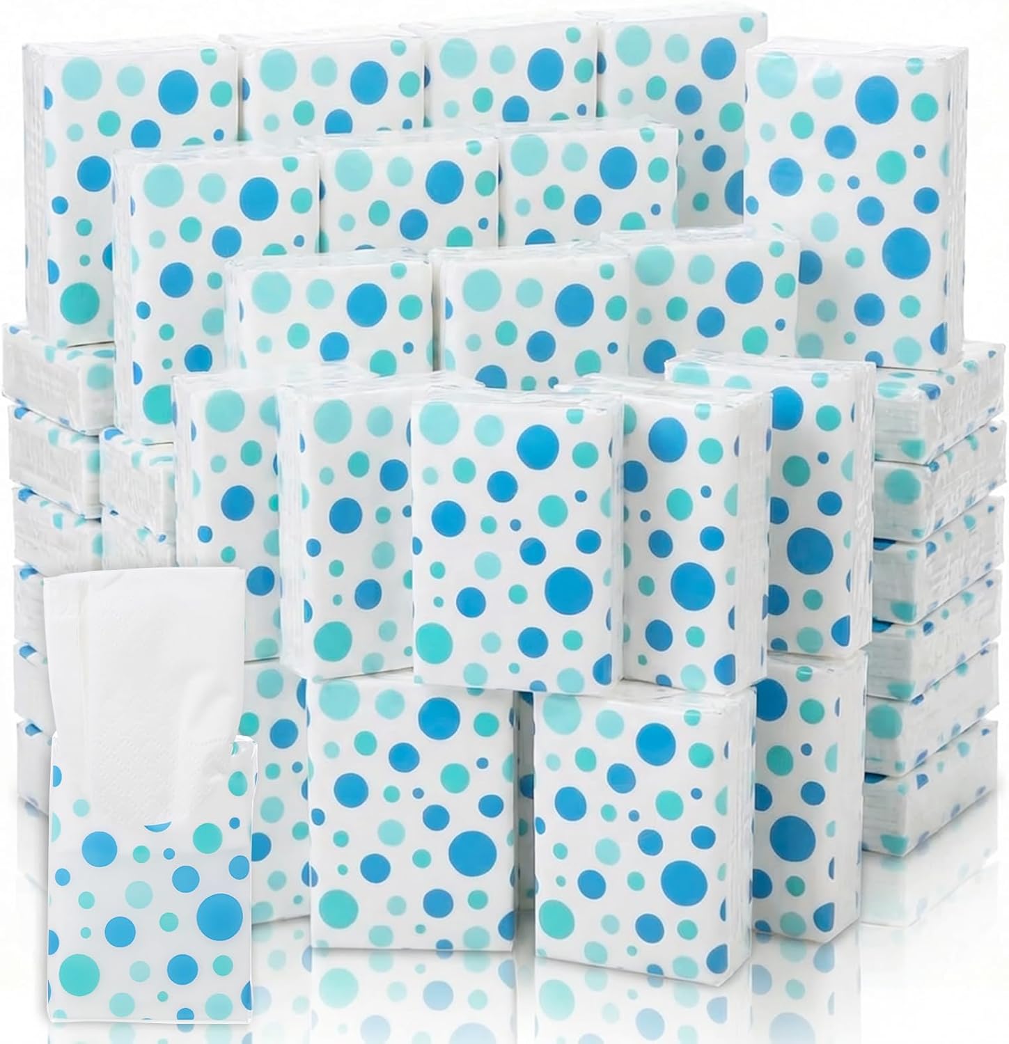 100 Packs Pocket Tissues Travel Size Bulk, 1000 Sheets 3-Ply Pocket Tissues, Individual Packaged Portable Tissue Pack, Unscented, Embossing Process, Small Personal Facial Tissue Paper (Polka Dot)