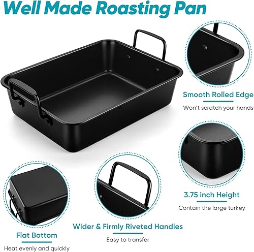 Miniatura 3 de TeamFar Sartén para asar, sartén antiadherente de 15 pulgadas para brownie para lasaña profunda con estante en forma de V y estante de enfriamiento,