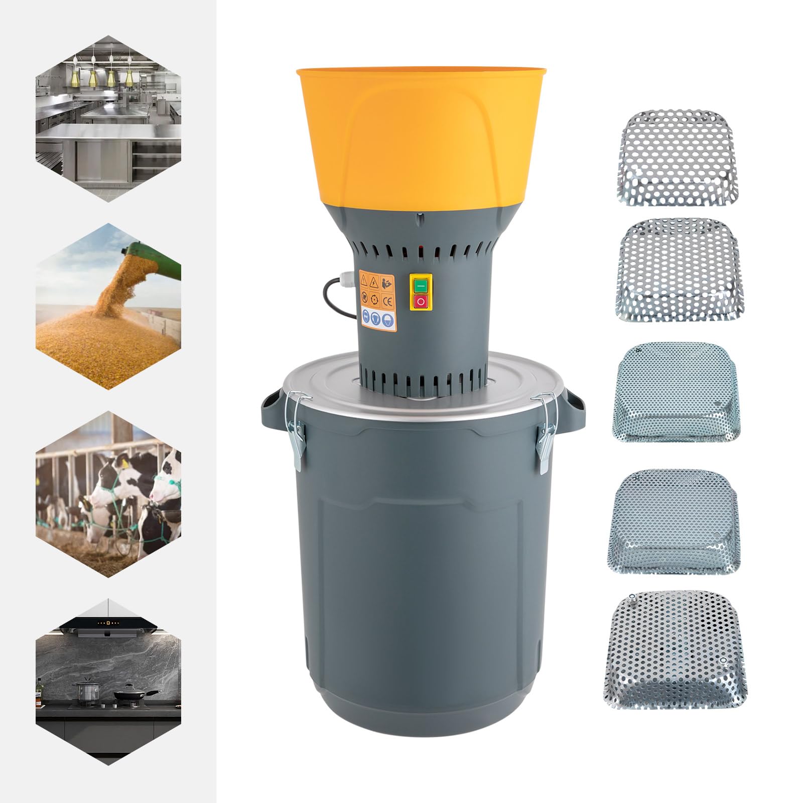 Elektrische Getreidemühle 1300W, 3000g Edelstahl Gewürzmühle mit Feinstuhl, Getreideschneider, Futtermittelherstellung, für Getreide, Gewürze, Kaffee, Nüsse, Mais