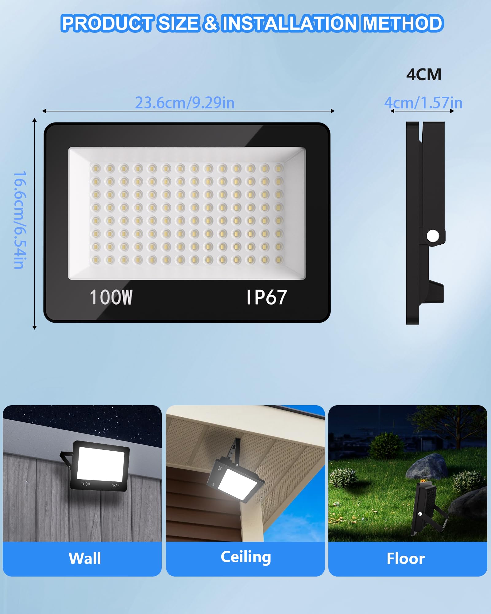 LED Strahler Außen 100W, 2 Stücke 10000LM Aussenstrahler Wasserdicht IP67, Superhell LED Scheinwerfer 6500K Kaltweiß, Außenstrahler AC 220-240V für Garten Terrasse Garage
