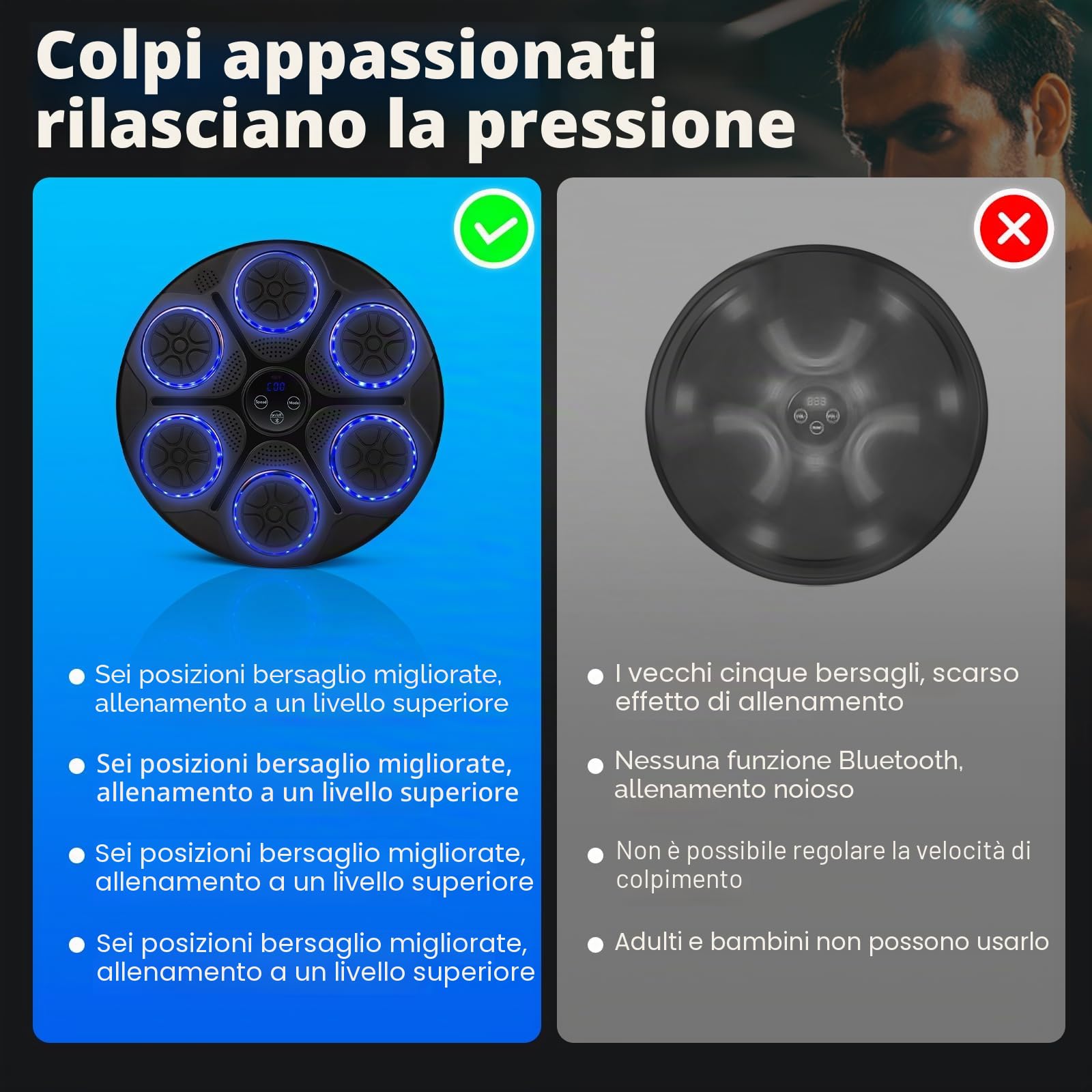 Music Boxing Machine, macchina elettronica a LED, con guantoni da boxe, obiettivo da boxe, supporto Bluetooth, montaggio a parete, regolazione della velocità per adulti