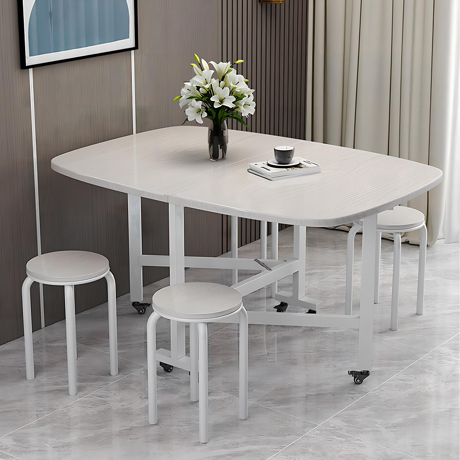 Table à Manger Carrée en Bois pour 2-4 Personnes avec 2 Panneaux Rabattables, Pieds en Bois de Caoutchouc, Table à Dîner Pliable, Table Extensible | Leroy Merlin