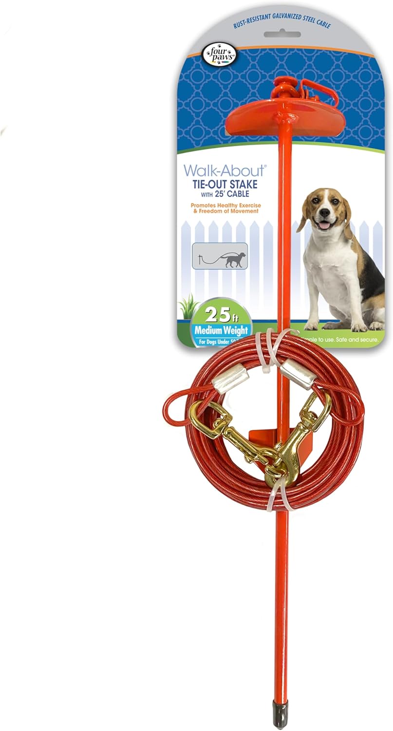 Four Paws Roam About Dog Tie Out Stake with Cable Red 25 Foot