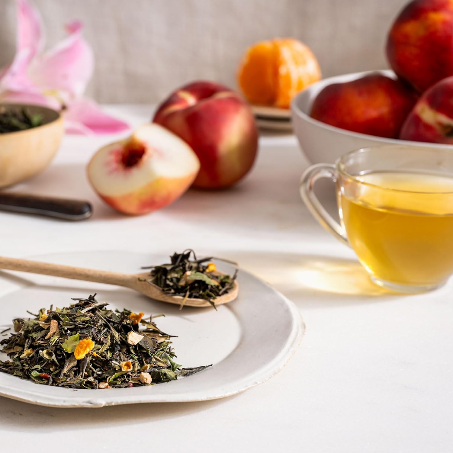 Rishi Tea Peach Blossom White Herbal Blend - Organic & Low Caffeine Loose Leaf Tea - 8.81 Ounces, 32+ Servings