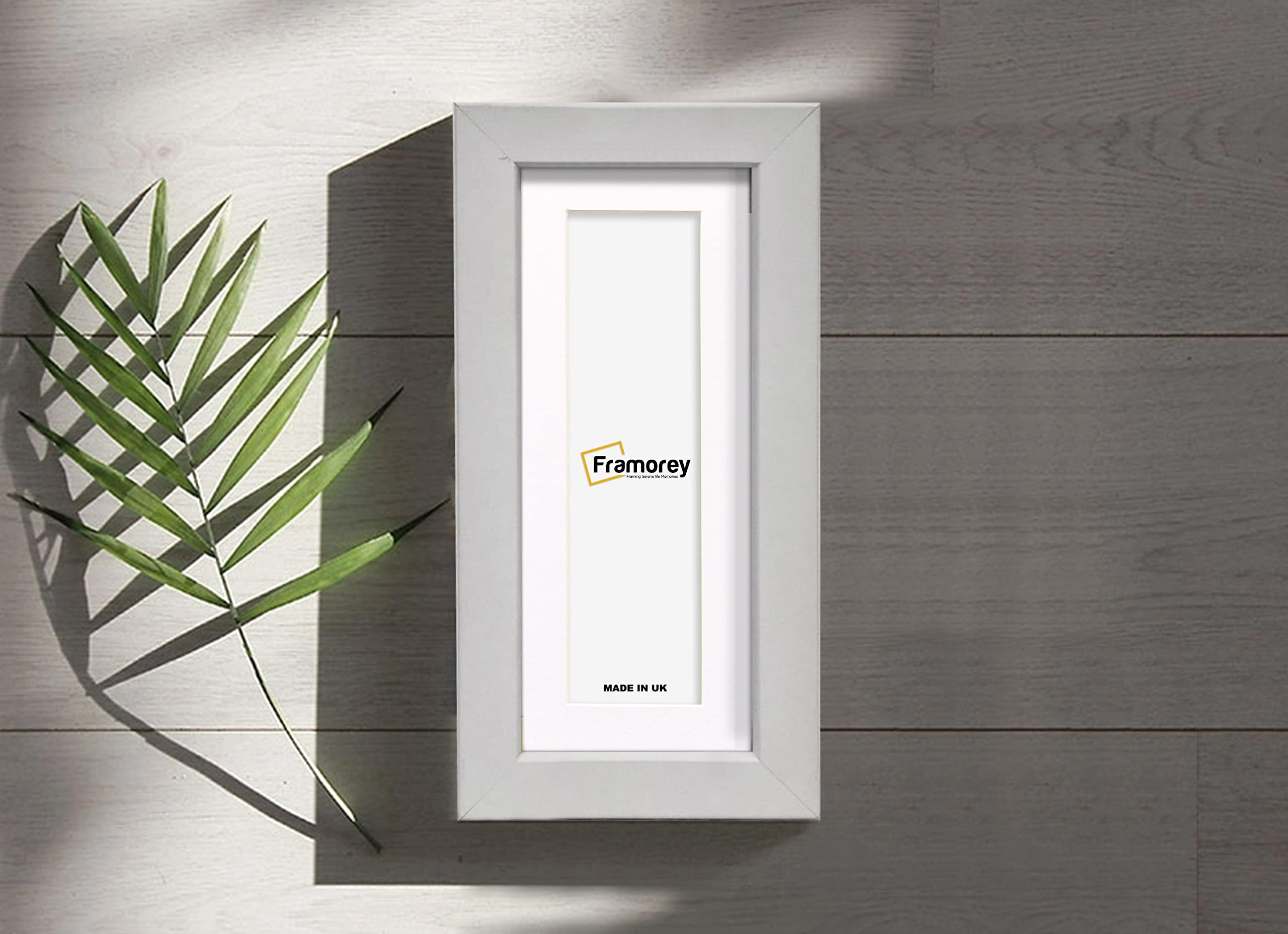 FRAMOREY Box Molding Panorama Style 16x9" Engraved Solid White Picture Frame With 12x5" White Mount, Personalized Photo Frame, Black Photo Frame
