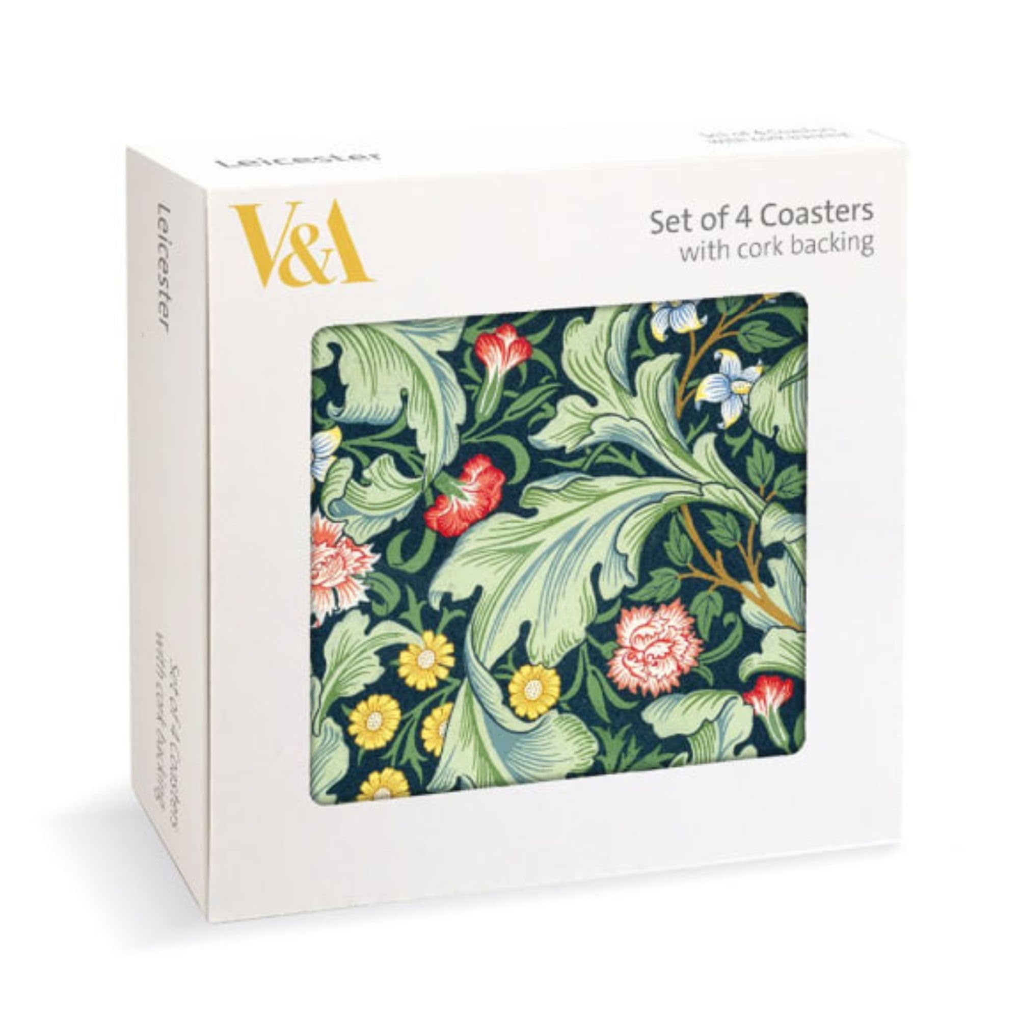 Museums & Galleries Set of 4 Cork Backed Coasters - 'Leicester Wallpaper' Design - V&A Statement Coasters for the Home