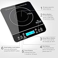 Vista 4 de Duxtop Quemador de Placa de Inducción Portátil, Placa Caliente de Inducción con Sensor Táctil LCD de 1800 Vatios, Plata 9600LS/BT-200DZ