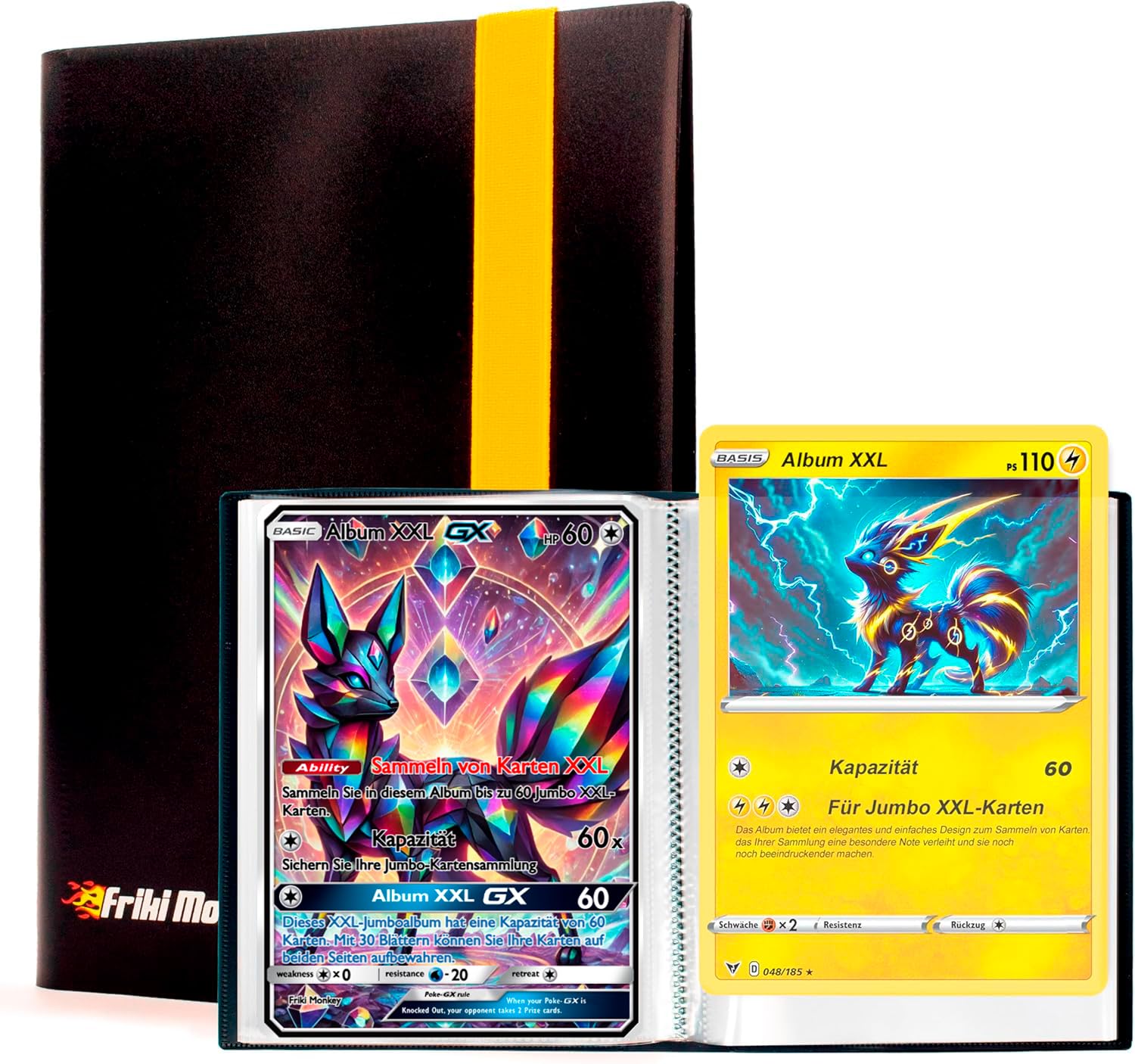 Jumbo XXL Sammelkartenalbum – Ordner mit Kapazität von 60 Promo GX Vere, VMAX, V oder EX – 30 Seiten für Jumbo-Karten – Umschläge Format 21,1 x 14,5 cm (Schwarz)