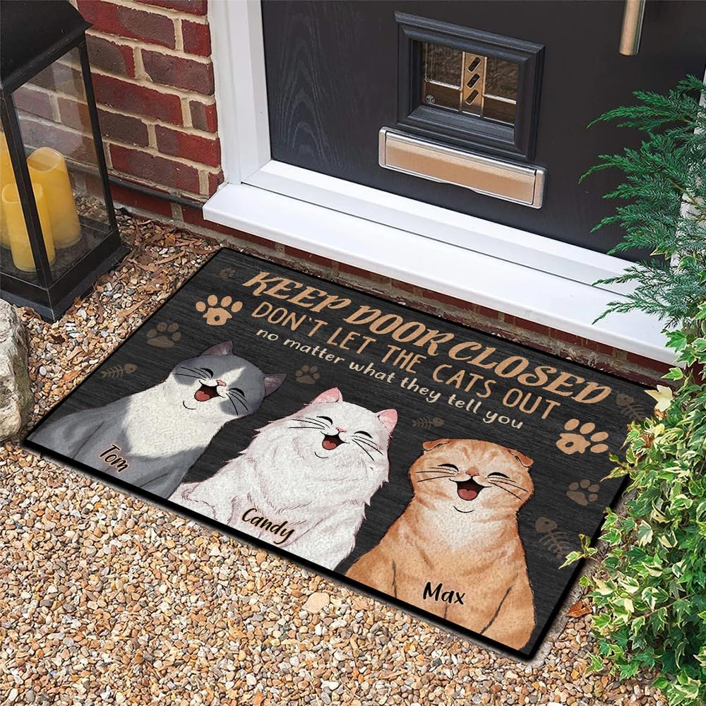 Personalized Cat Doormat,Gift for Cat Lover, Keep Door Closed, Custom Name and Breed Mat, Funny Anti Slip Rubber Back Doormat, Home Decor, Housewarming Gift