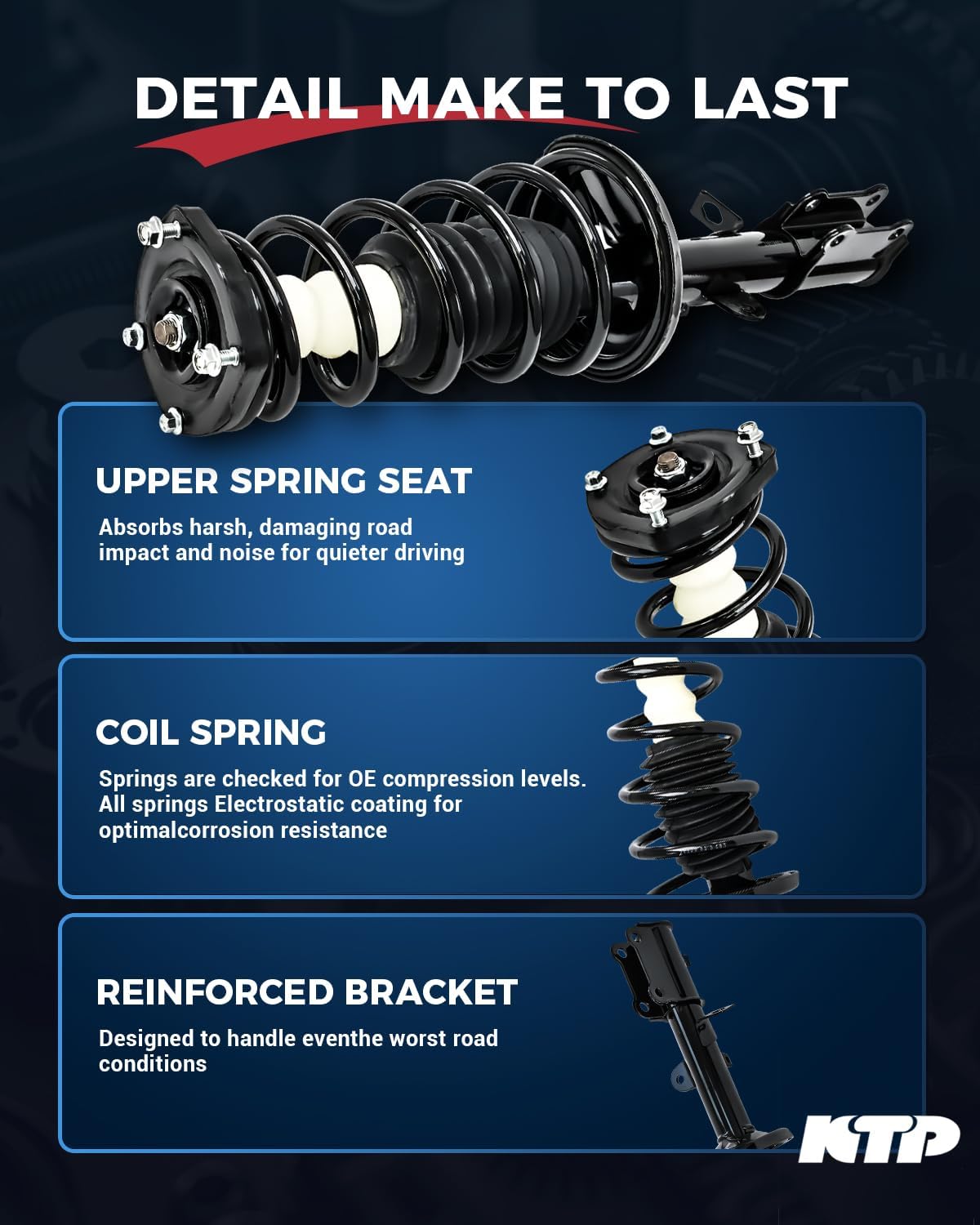 KTP 2pcs Rear Struts Complete Strut Assembly Fit for 1998-2002 Chevy Prizm, 1993-1997 GEO Prizm,1993-2002 Toyota Corolla Rear Shock Absorbers with Coil Springs, Replace 171954 171953