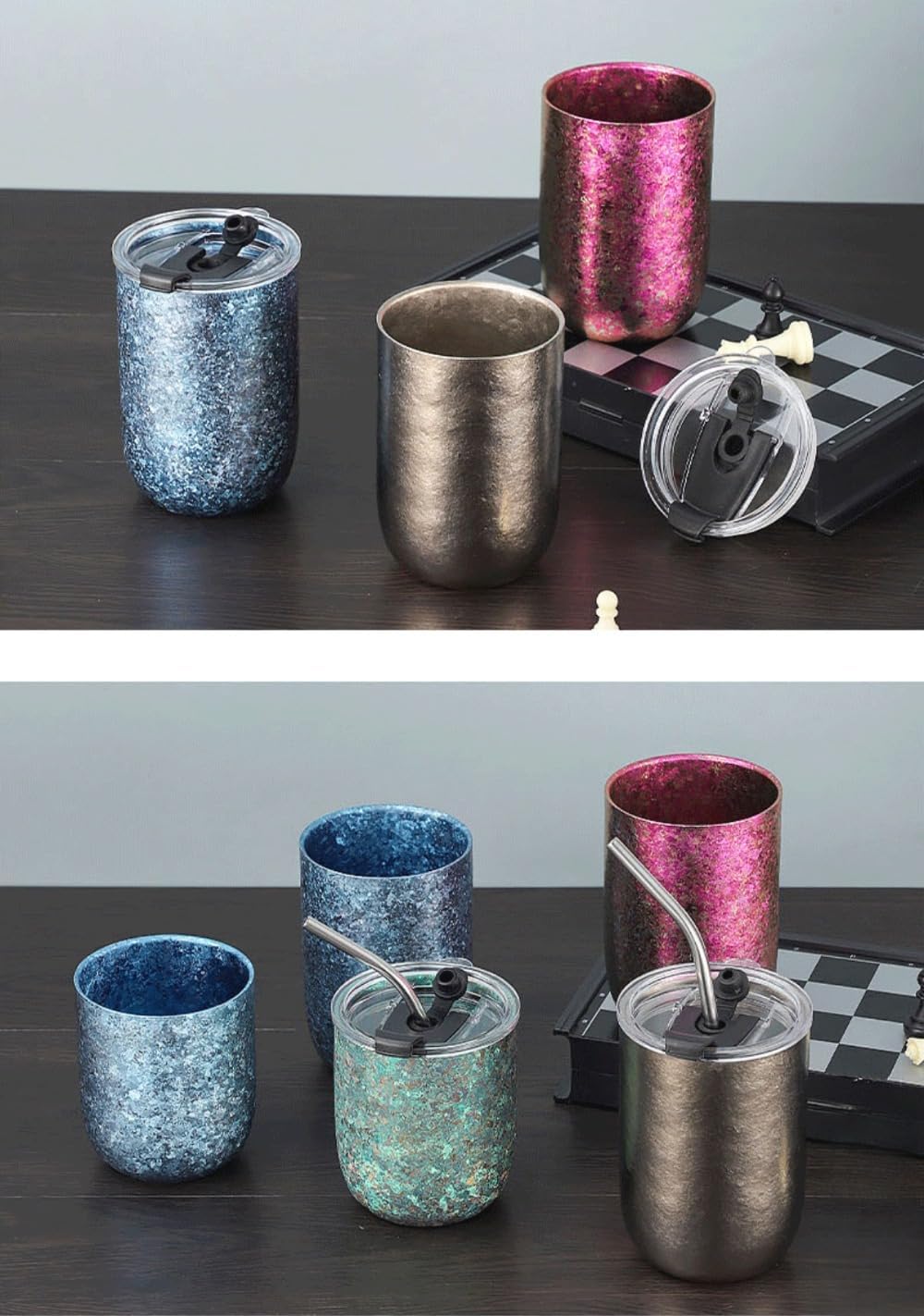 チタンタンブラー コーヒ杯 卓上ケトル魔法瓶 双层チタン 大口径設計 360ml ストロー付き 真空断熱 保温保冷 おしゃれ 軽量