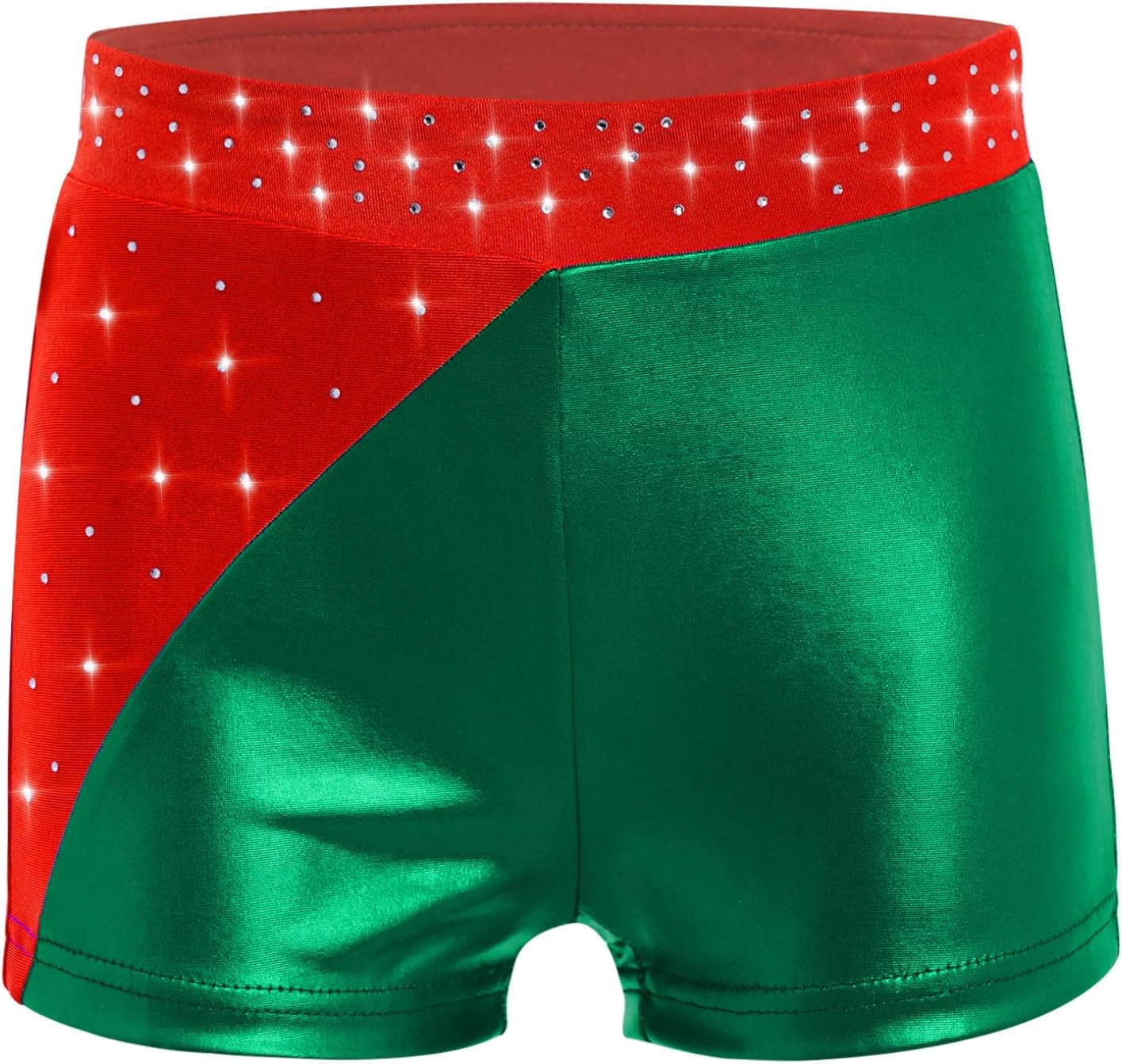 Freebily Girls Rhinestone Metallic Dance Shorts Elastic Waist Color Block Gymnastics Performance