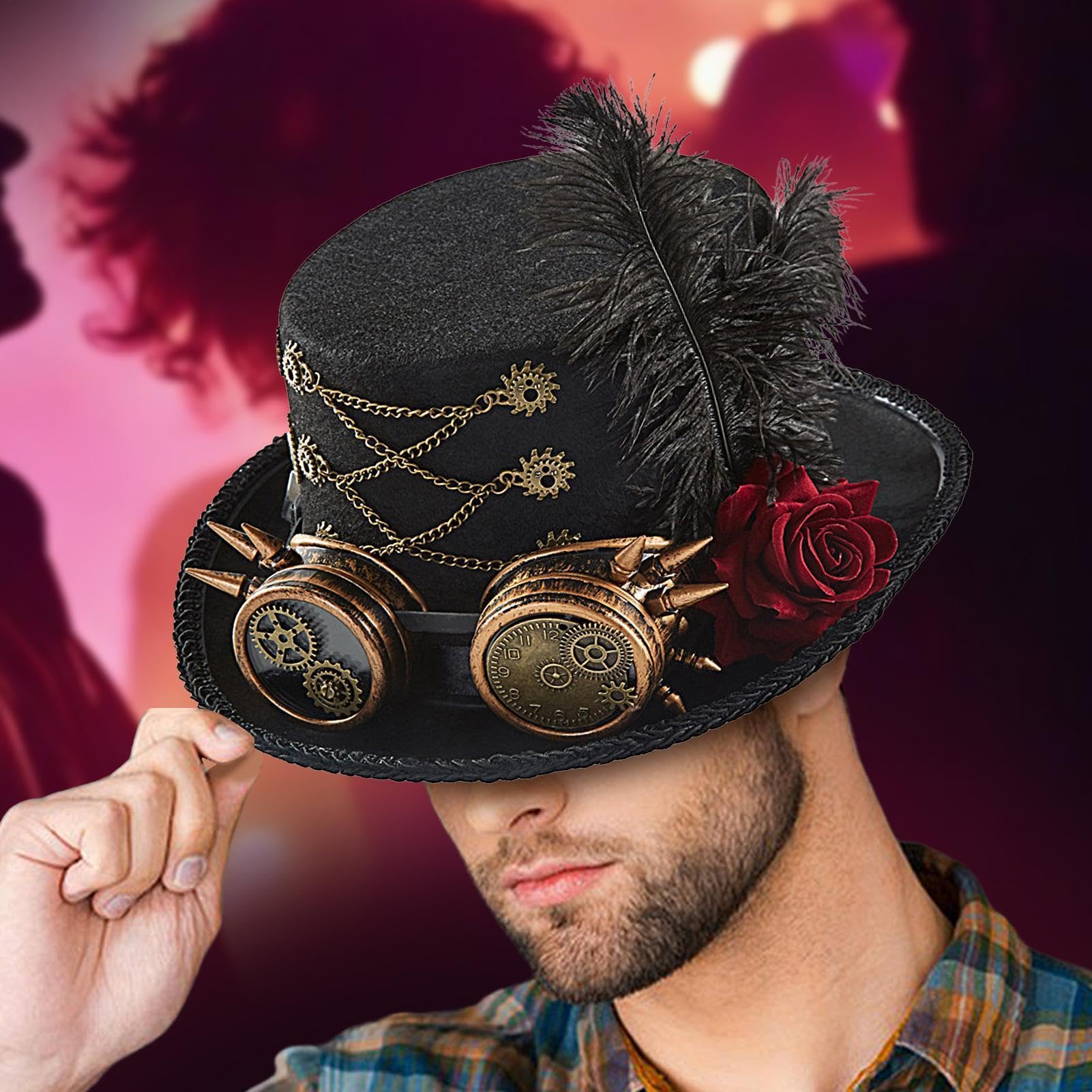 Generisch Sombreros cilíndricos | Disfraz de cilindro con diseño de gafas | De fieltro ajustable para mujeres, hombres, adolescentes, teatro, circo, cosplay